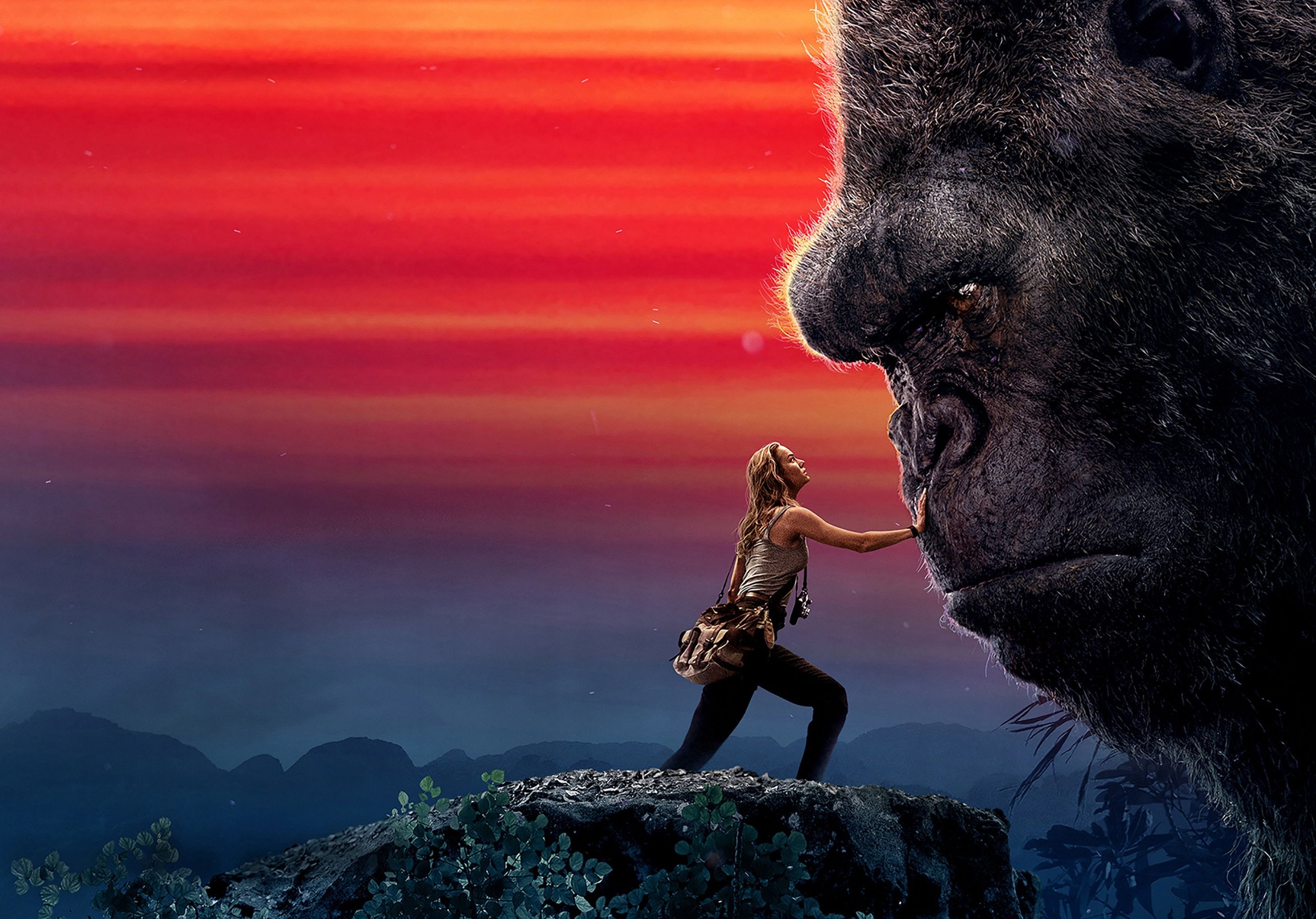 Скачать обои King Kong, skull, girl, rock, fantasy, monkey, forest ...