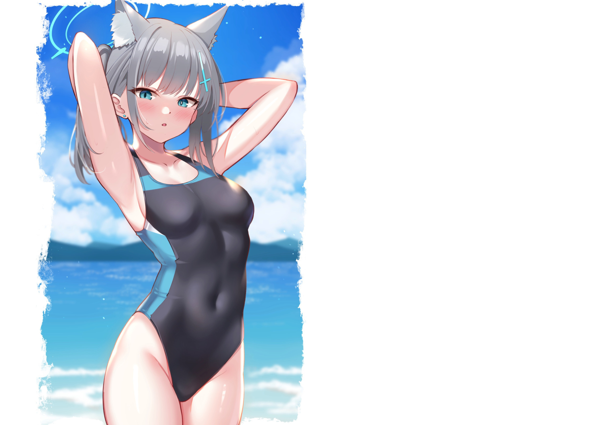 Скачать обои girl, sexy, wet, anime, kitty, swimsuit, babe, armpit, раздел  сэйнэн в разрешении 2388x1668