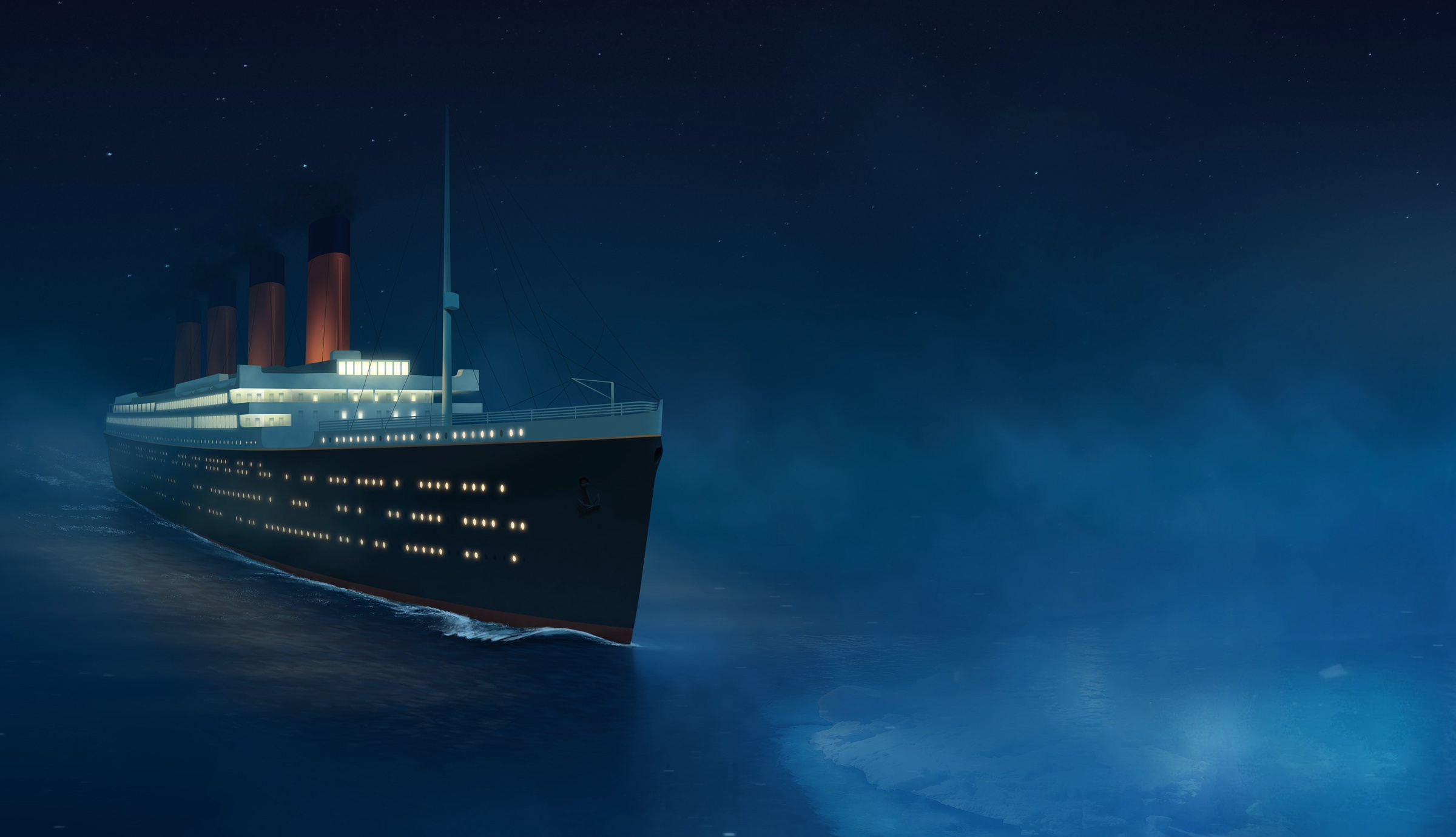 Обои Океан, Рисунок, Титаник, Судно, Нос, Арт, Живопись, Titanic на телефон  и рабочий стол, раздел арт, разрешение 2400x1380 - скачать