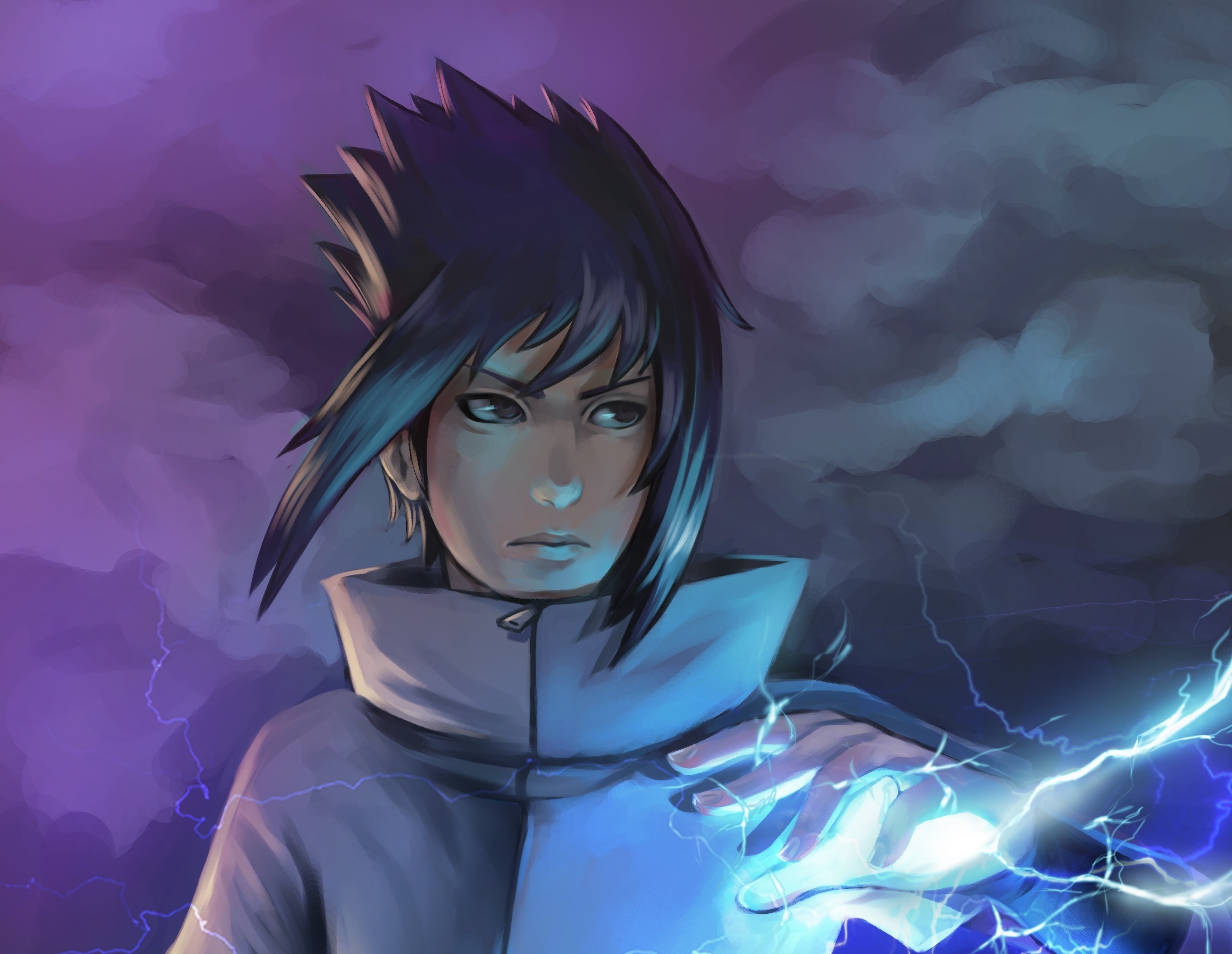 Обои naruto, art, sasuke uchiha, jutsu, chidori на телефон и рабочий стол,  раздел прочее, разрешение 2480x1920 - скачать