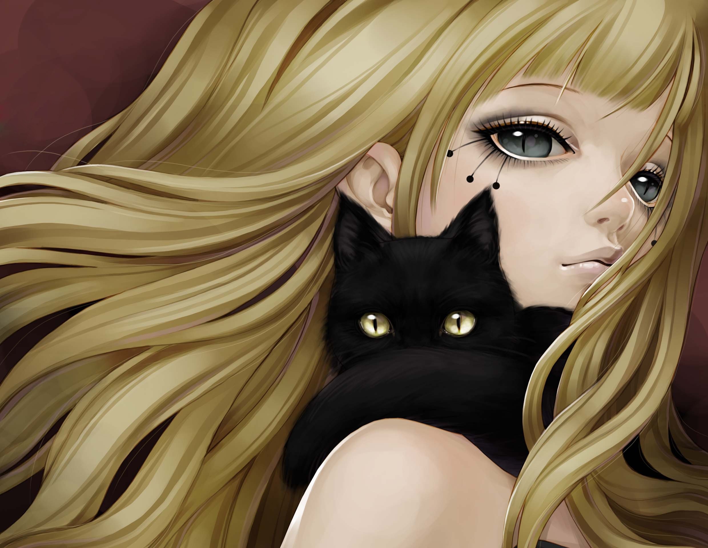 Грустная няшка. Картинки на аватарку для девушек. Девушка кошка. Девушка с кошкой арт.