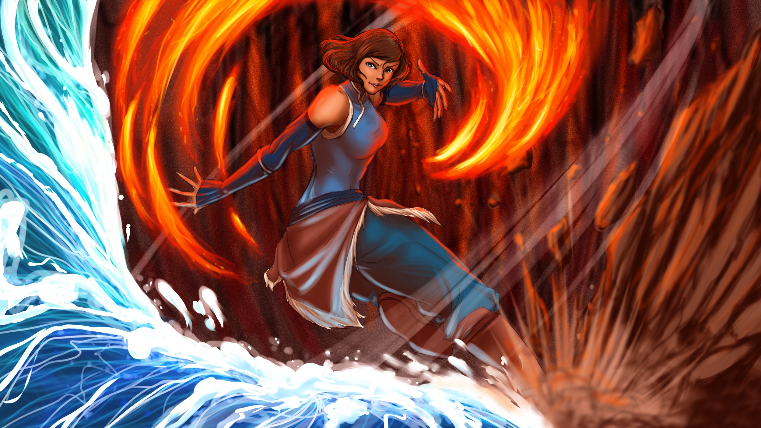 Обои вода, огонь, земля, воздух, art, Korra, The Legend of Korra, Аватар:  Легенда о Корре на телефон и рабочий стол, раздел прочее, разрешение  2500x1405 - скачать