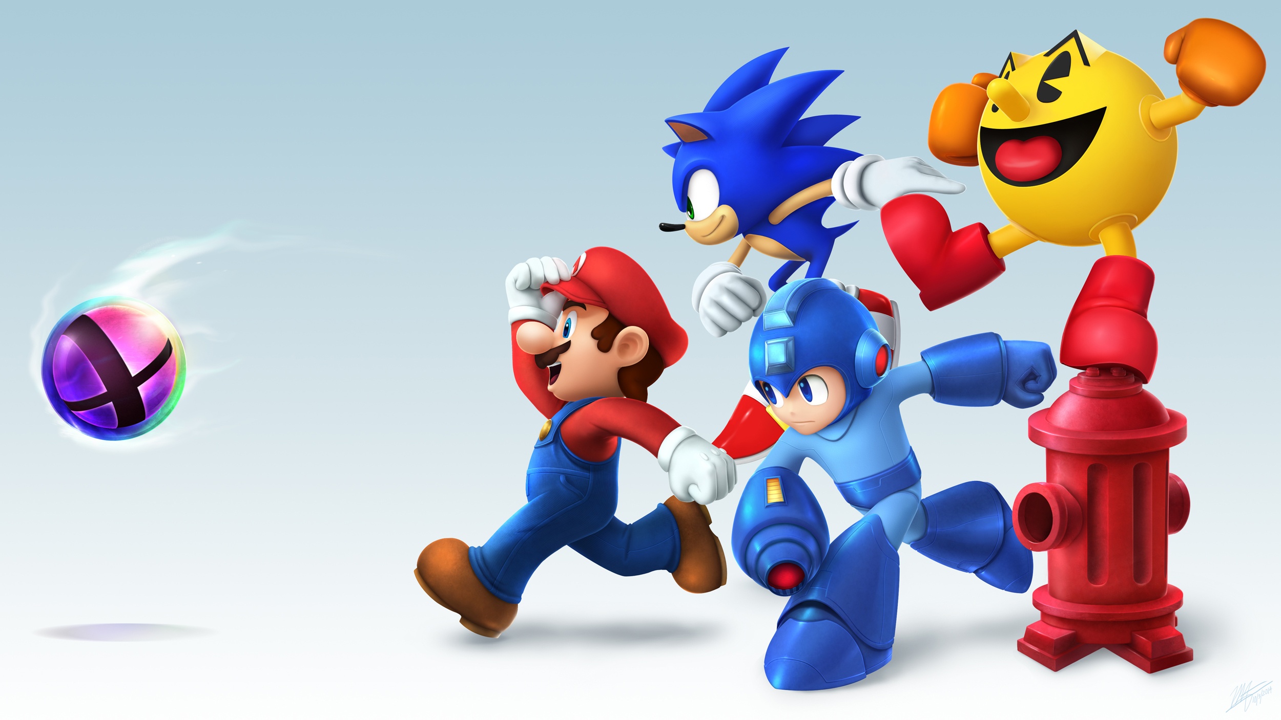 Скачать обои pac-man, mario, sonic, mega man, smash bros, раздел игры в  разрешении 2500x1407