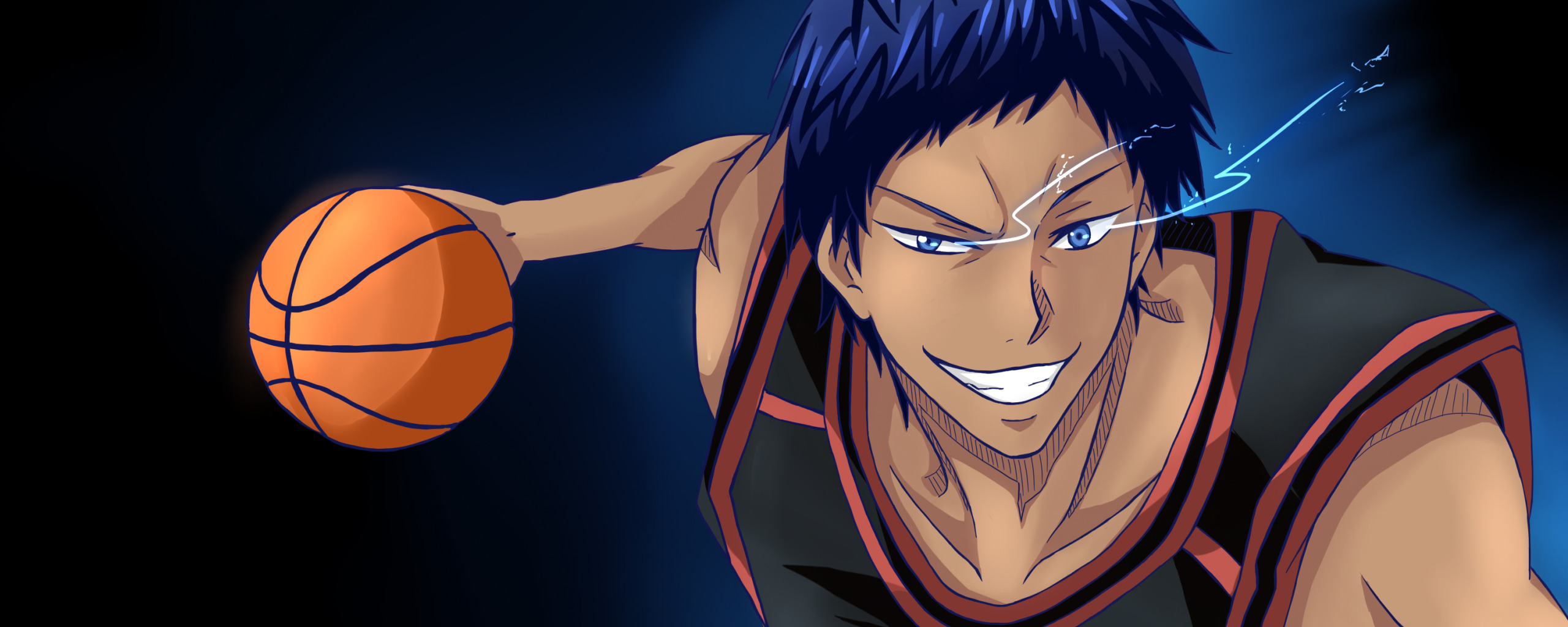 Скачать обои улыбка, спортсмен, парень, баскетболист, aomine daiki, Kuroko  no Baske, раздел прочее в разрешении 2560x1024