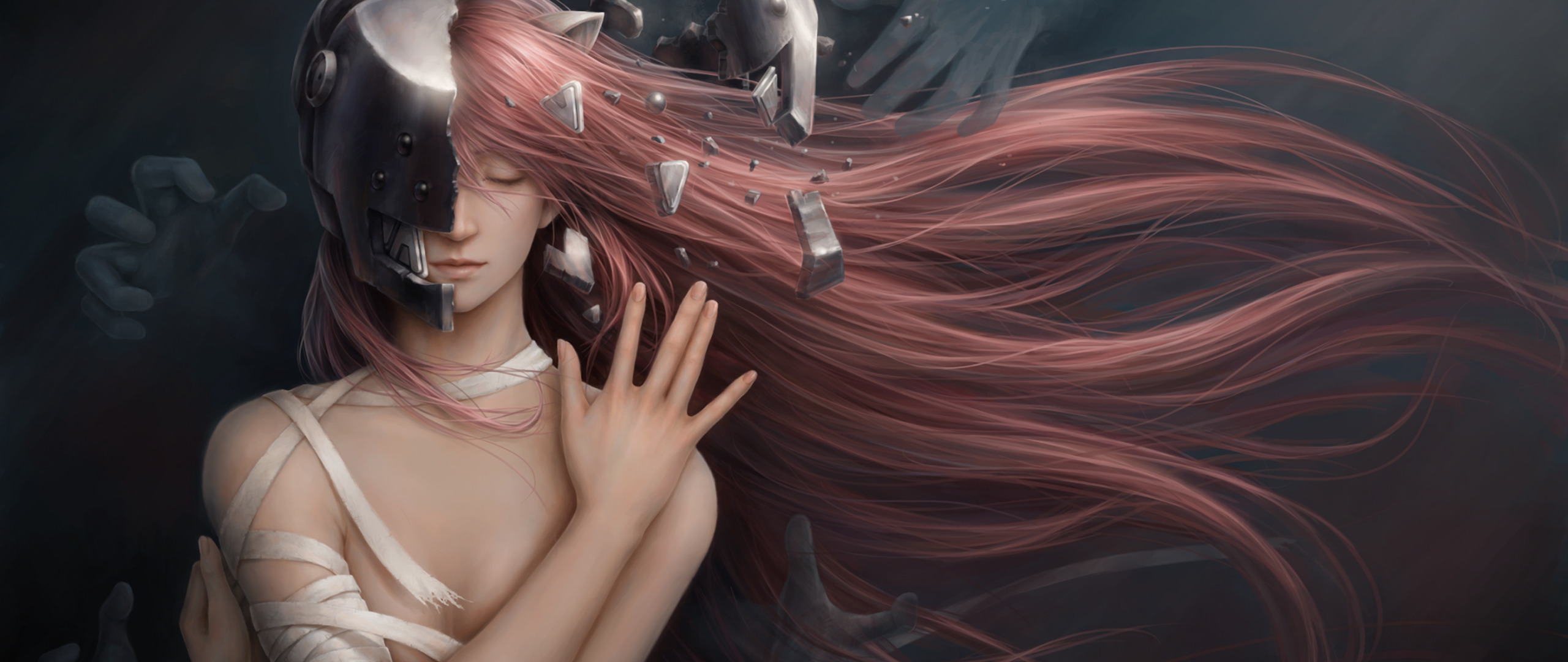 Скачать обои девушка, аниме, Эльфийская песнь, Elfen Lied, art, Lucy, красные  волосы, Jason Peng, раздел сэйнэн в разрешении 2560x1080