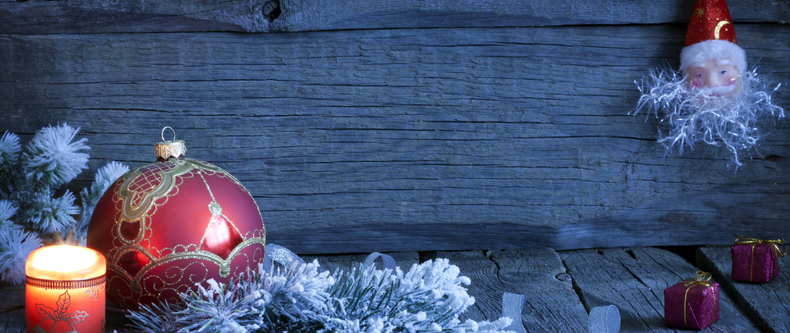 снег, украшения, подарок, елка, новый год, свечи, Рождество, Christmas