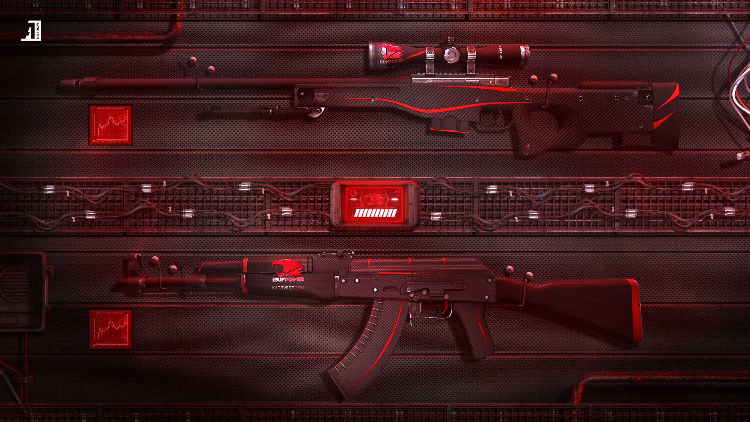 Обои Art, AK-47, Game, Weapons, Sci-Fi, CS:GO, AWP, Redline на телефон и  рабочий стол, раздел игры, разрешение 2560x1440 - скачать