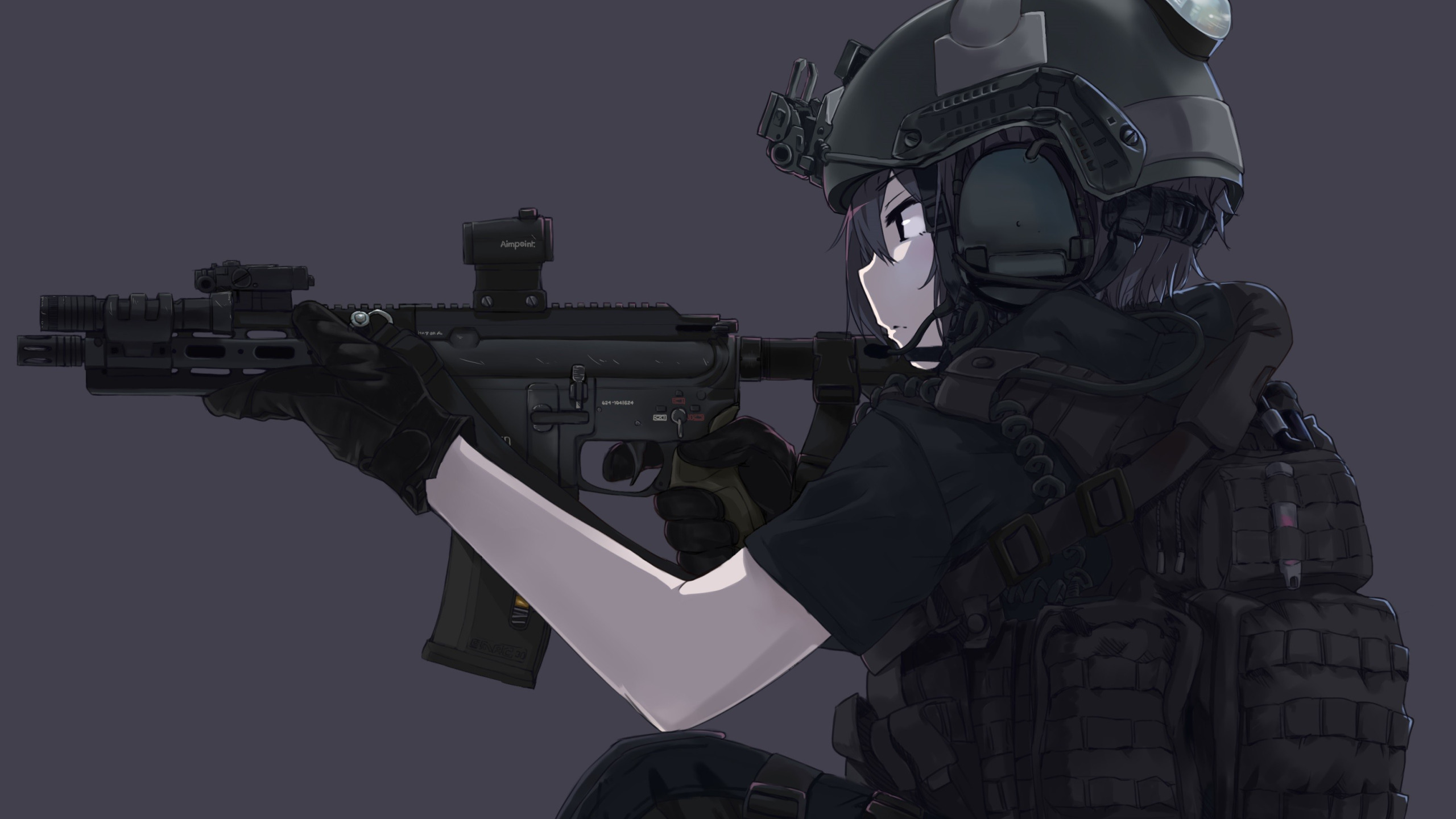 Скачать обои girl, gun, soldier, military, weapon, anime, black ops, asian,  раздел прочее в разрешении 2560x1440