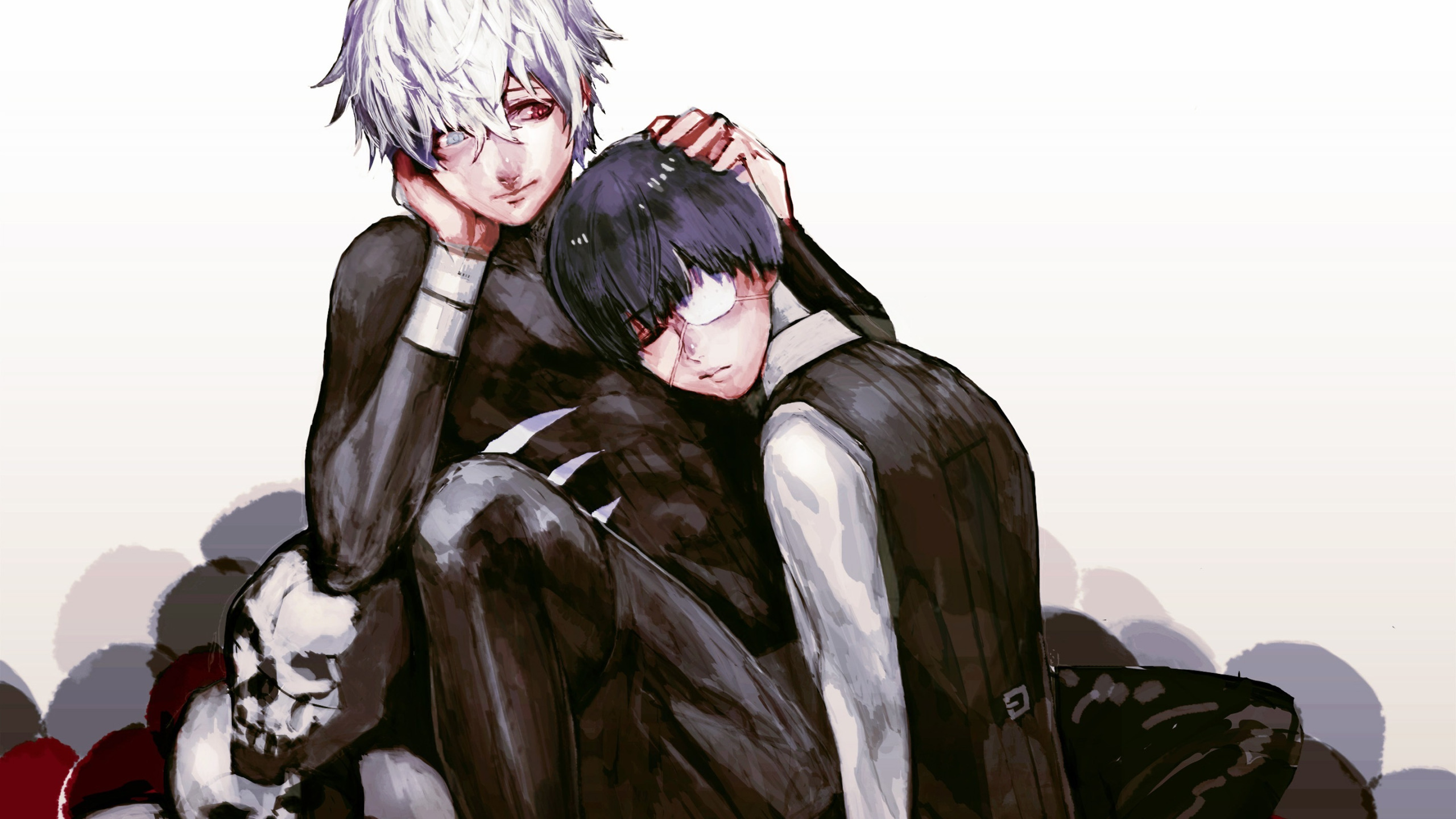 Скачать обои Art, белые волосы, красный глаз, Kaneki Ken, Токийский гуль,  Канеки Кен, Tokyo ghoul, раздел прочее в разрешении 2560x1440