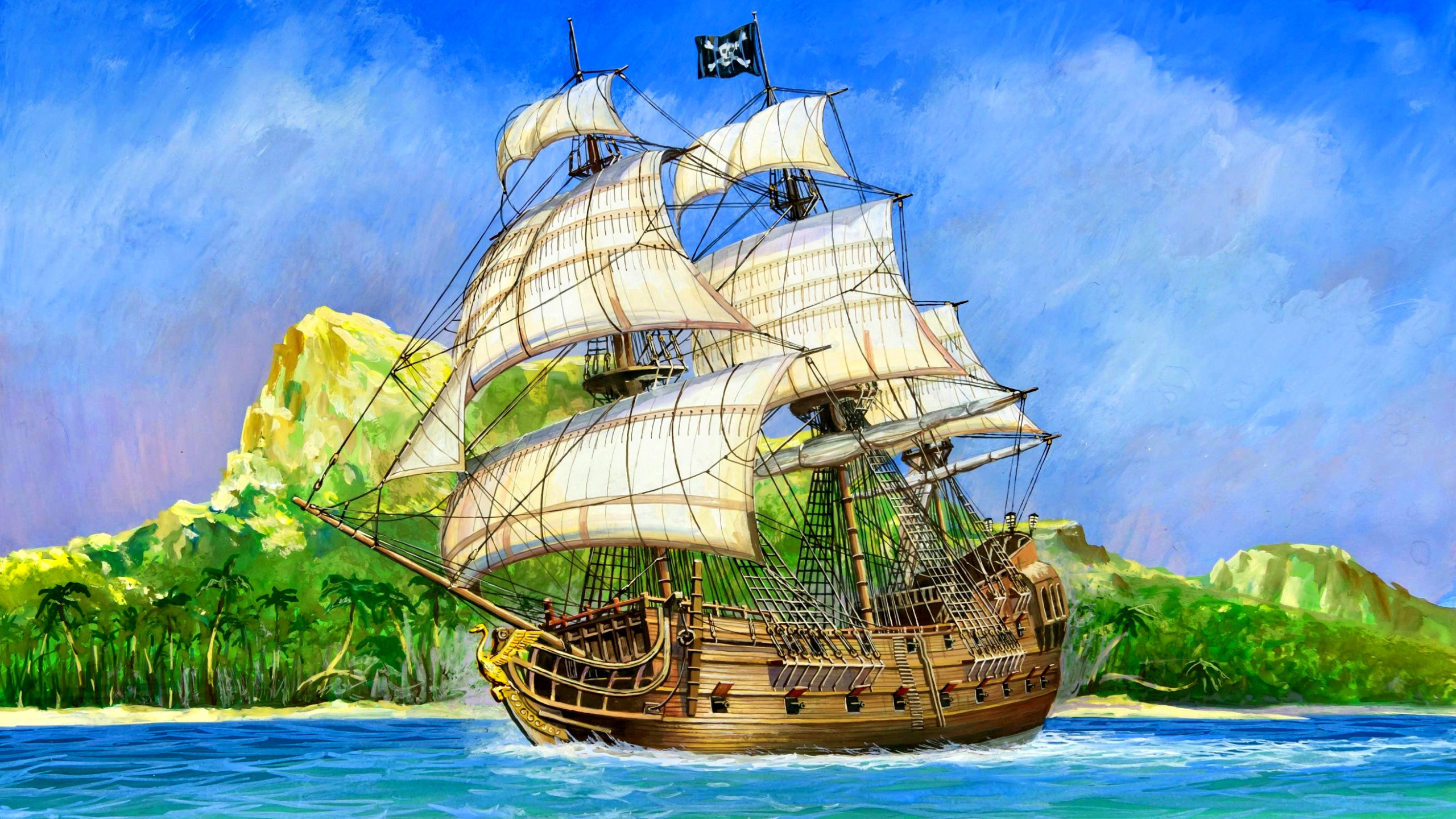 Галеон корабль картина. Галеон корабль арт. Галеон корабль в море. Пиратский корабль. Острова корабли пираты