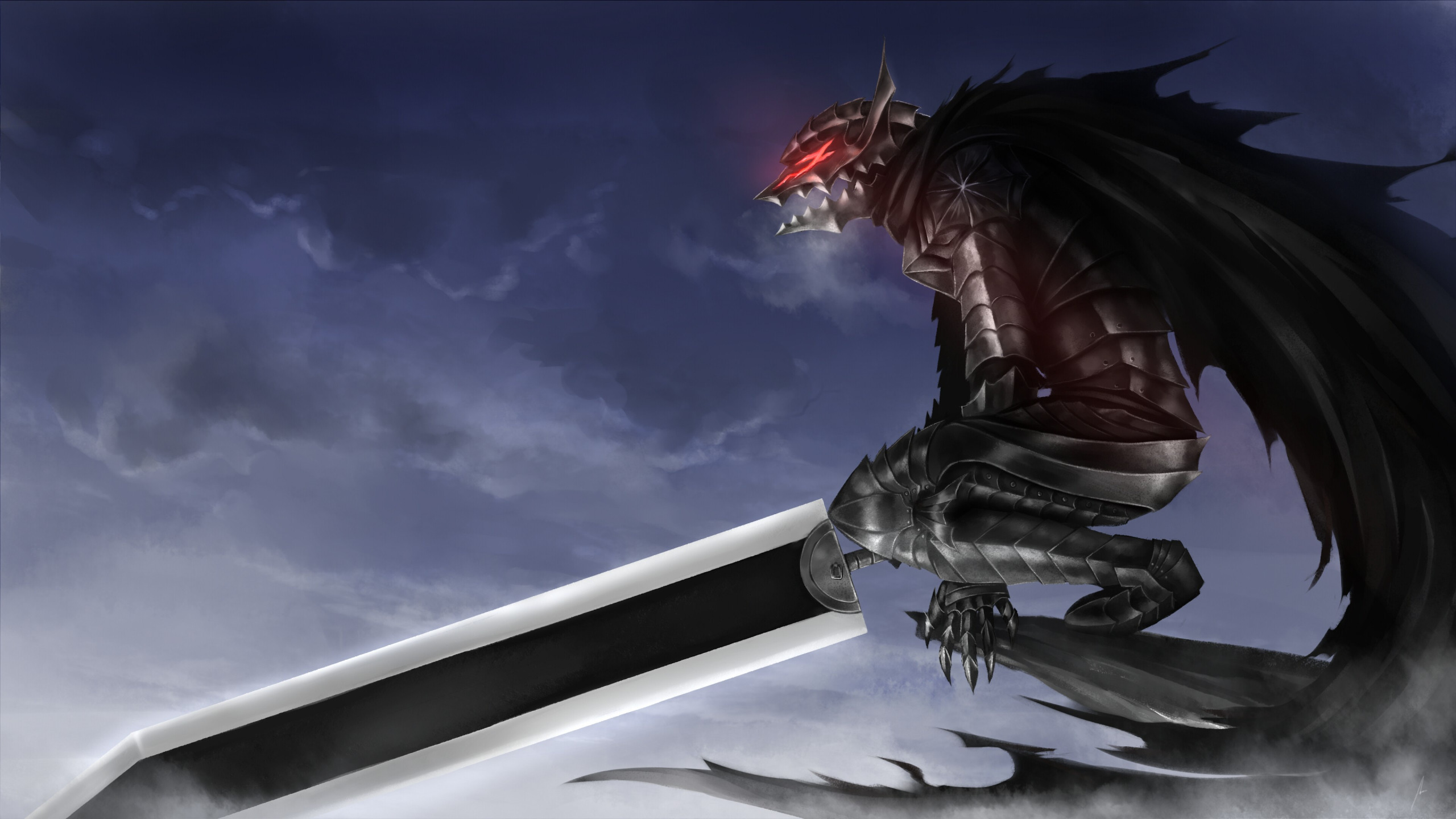 Скачать обои sword, blood, game, armor, sky, anime, night, power, раздел  сэйнэн в разрешении 2560x1440