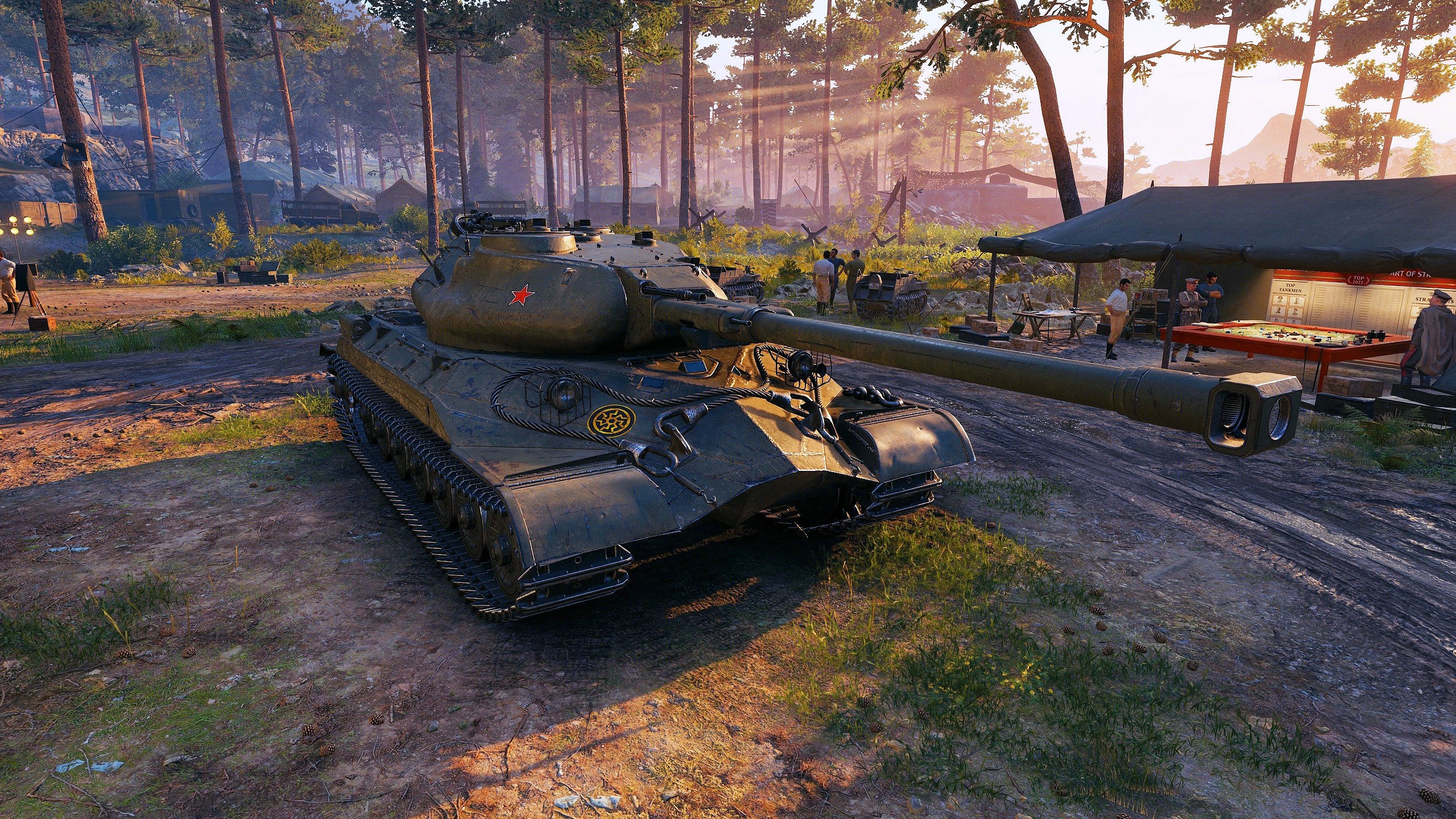 Скачать обои Деревья, Рассвет, СССР, Танк, Мир танков, World of Tanks, 122  мм, Объект 259А, раздел игры в разрешении 2560x1440