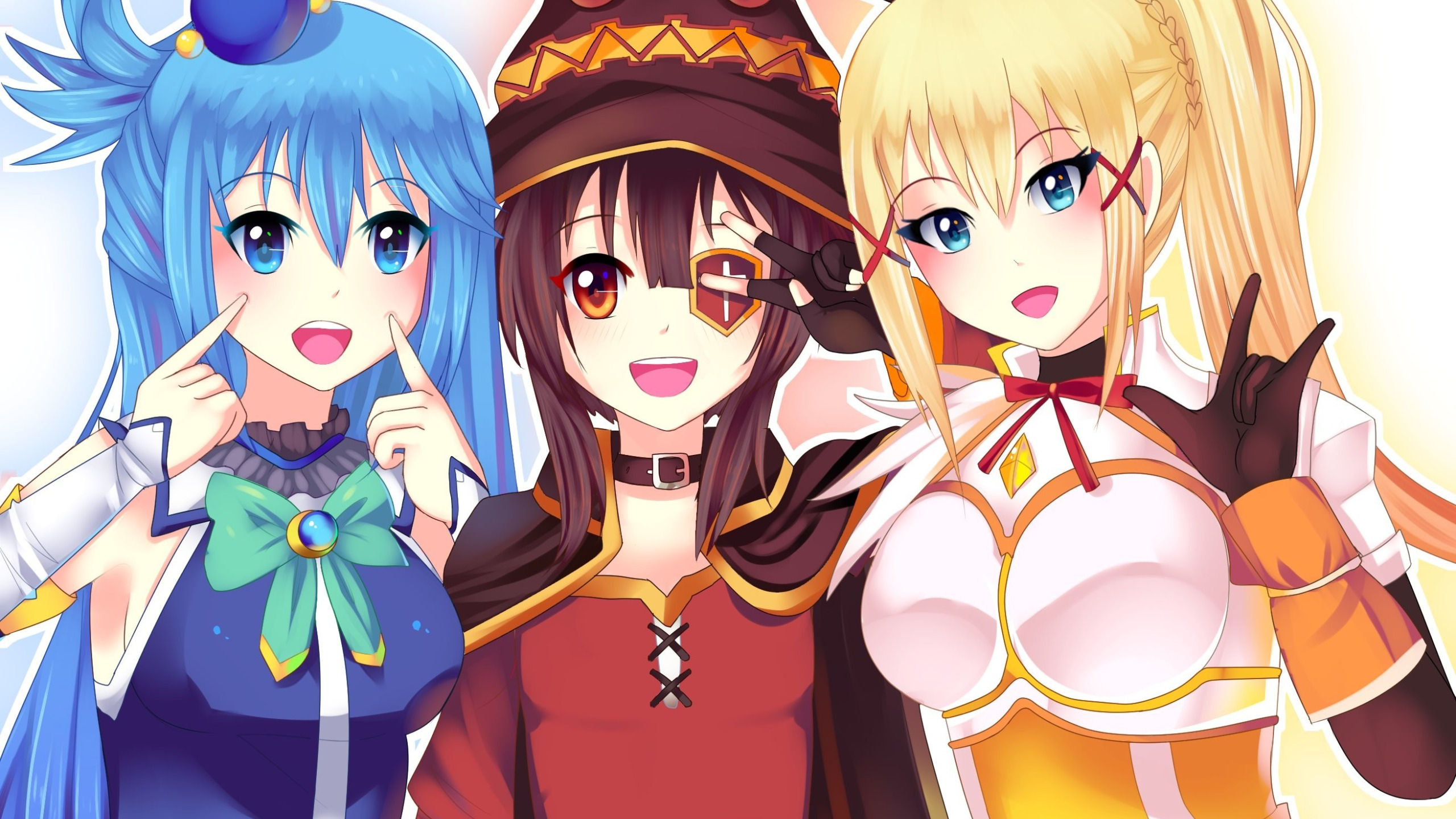 Скачать обои kawaii, girl, Darkness, long hair, hat, brown hair, anime,  Aqua, раздел сёдзё в разрешении 2560x1440