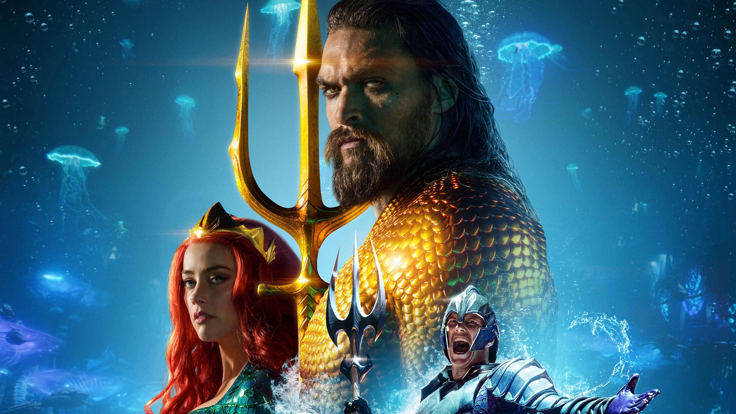 Обои море, Amber Heard, Aquaman, Jason Momoa, Arthur, Princess Mera на  телефон и рабочий стол, раздел фильмы, разрешение 2560x1440 - скачать