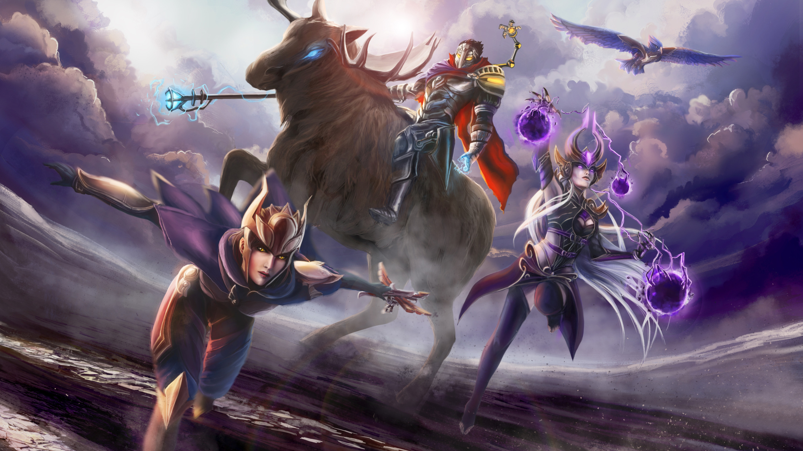 Скачать обои League of Legends, Shyvana, Syndra, Viktor, the Dark  Sovereign, Half-Dragon, Machine Herald, раздел игры в разрешении 2560x1440