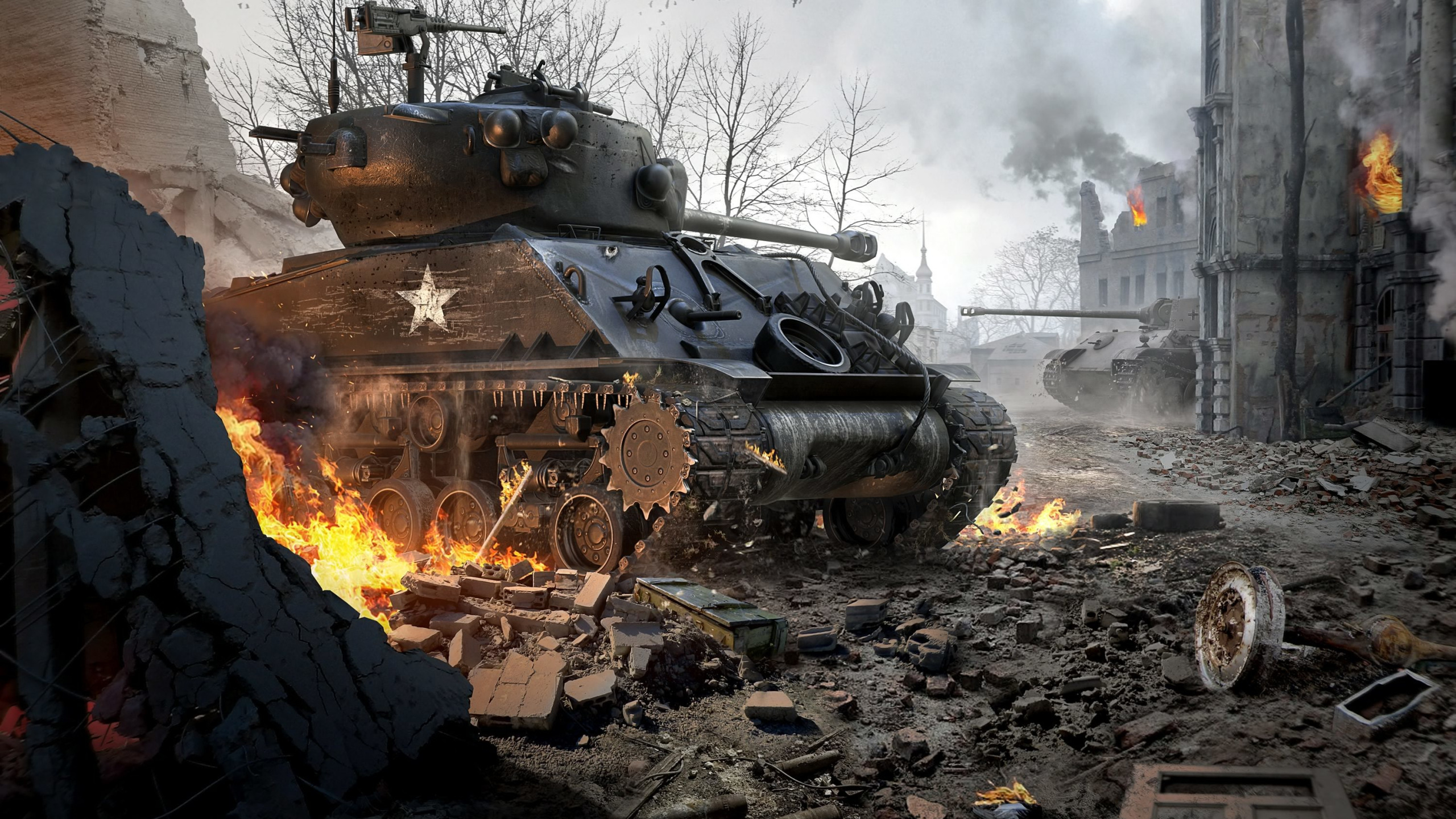 Скачать обои World of Tanks, Мир Танков, Wargaming Net, WoTB, Blitz, WoT:  Blitz, World of Tanks: Blitz, M4A3E8 Sherman, раздел игры в разрешении  2560x1440