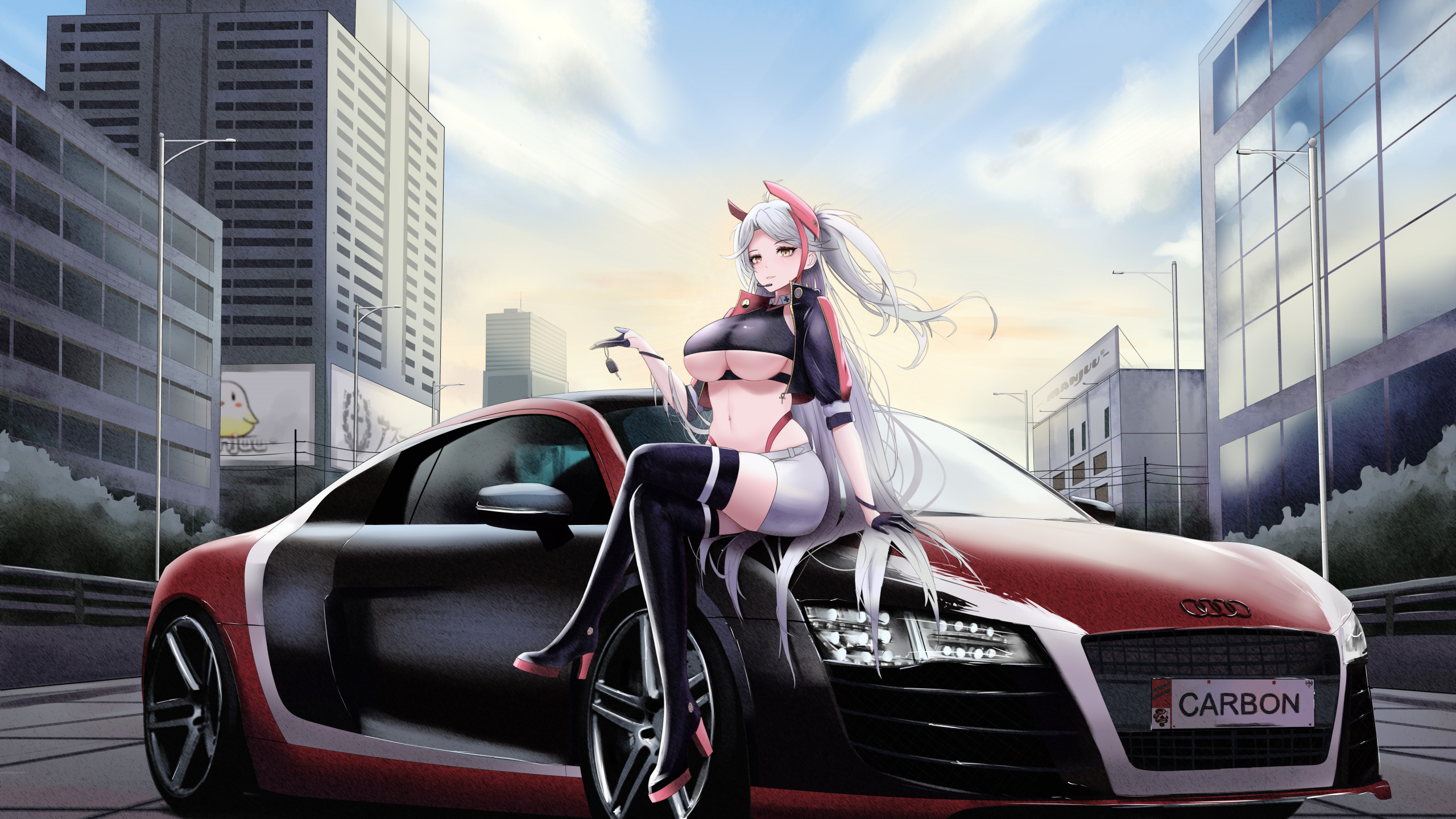 Скачать обои car, Carbon, Need for Speed, anime, big boobs, anime girls,  underboob, Azur Lane, раздел прочее в разрешении 2560x1440