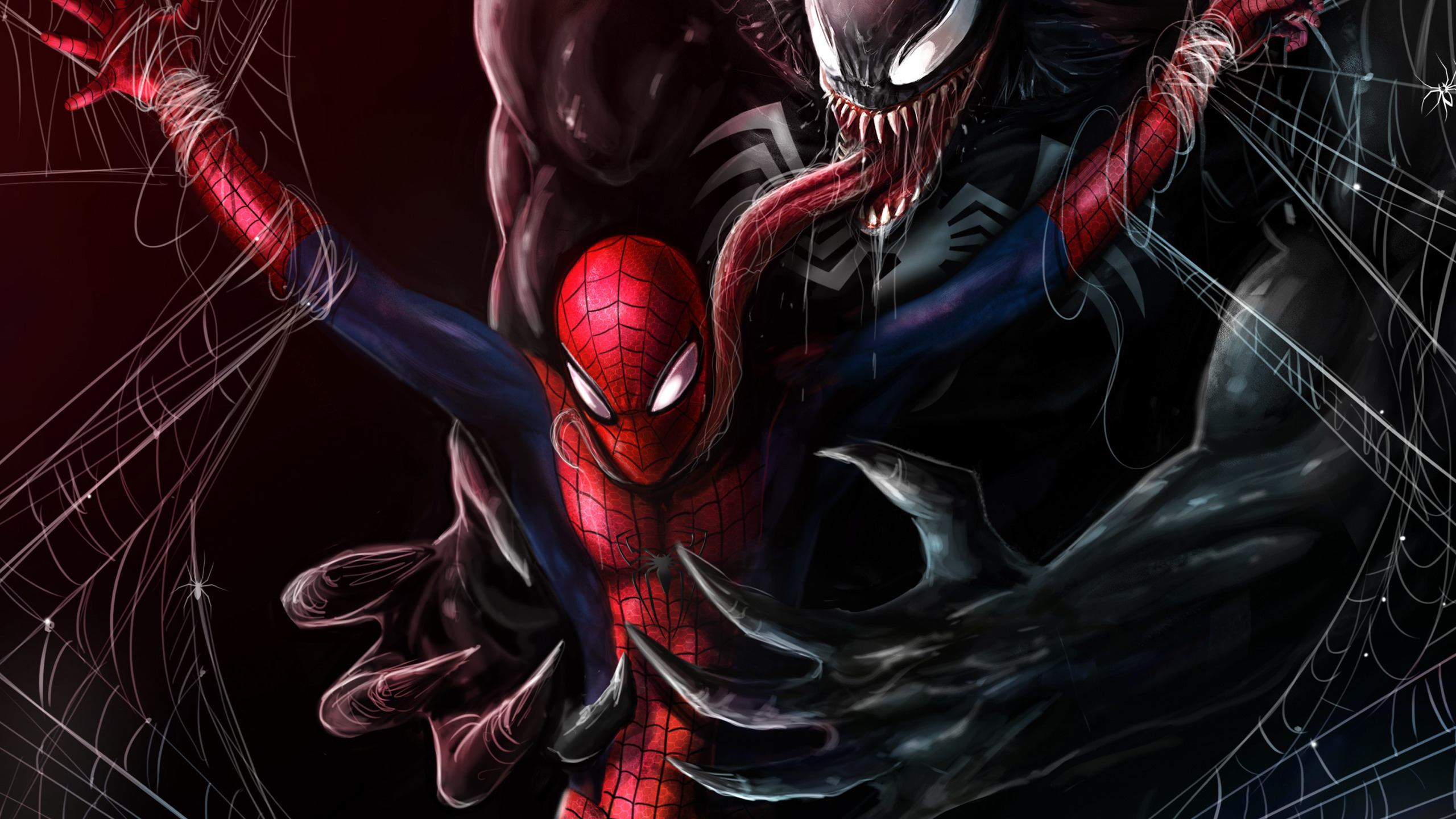 Скачать обои Арт, Фантастика, Marvel, Веном, Venom, Spider Man, Symbiote,  раздел фантастика в разрешении 2560x1440