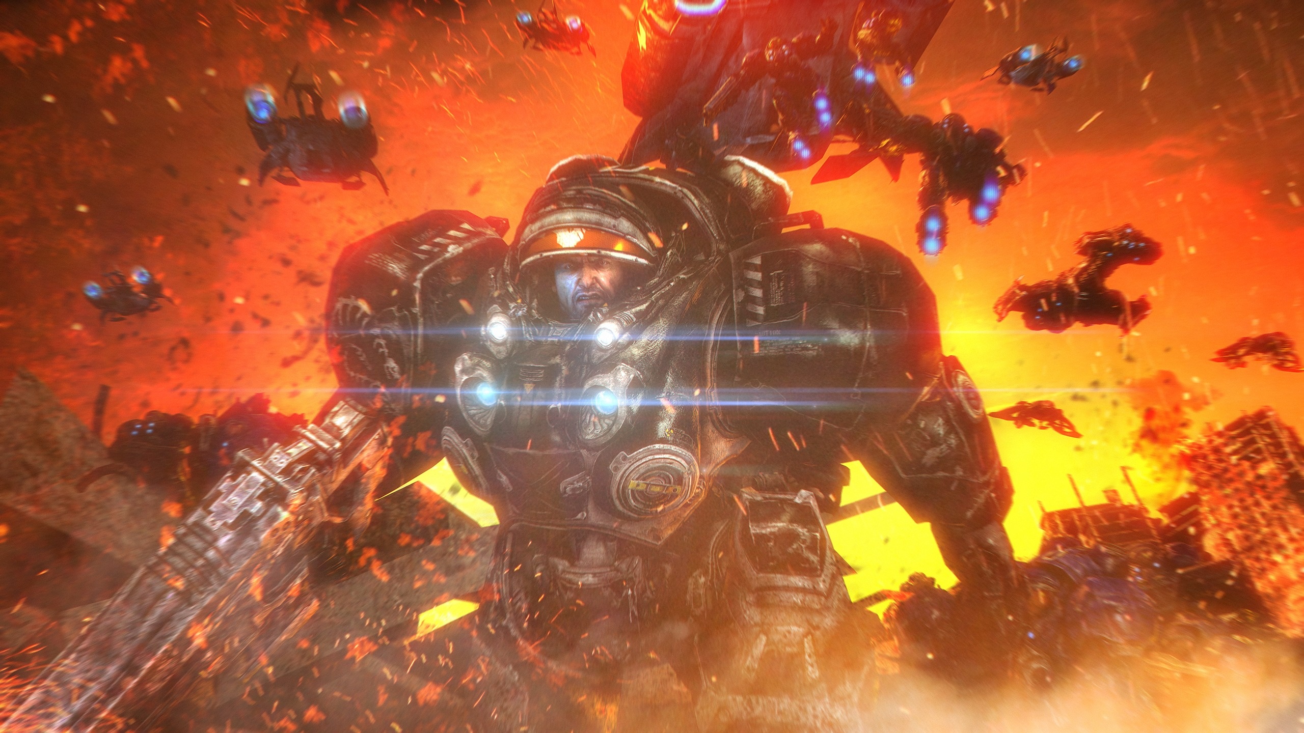 Скачать обои костюм, Starcraft 2, war, jim raynor, terran, Powered Combat  Suit, раздел игры в разрешении 2560x1440