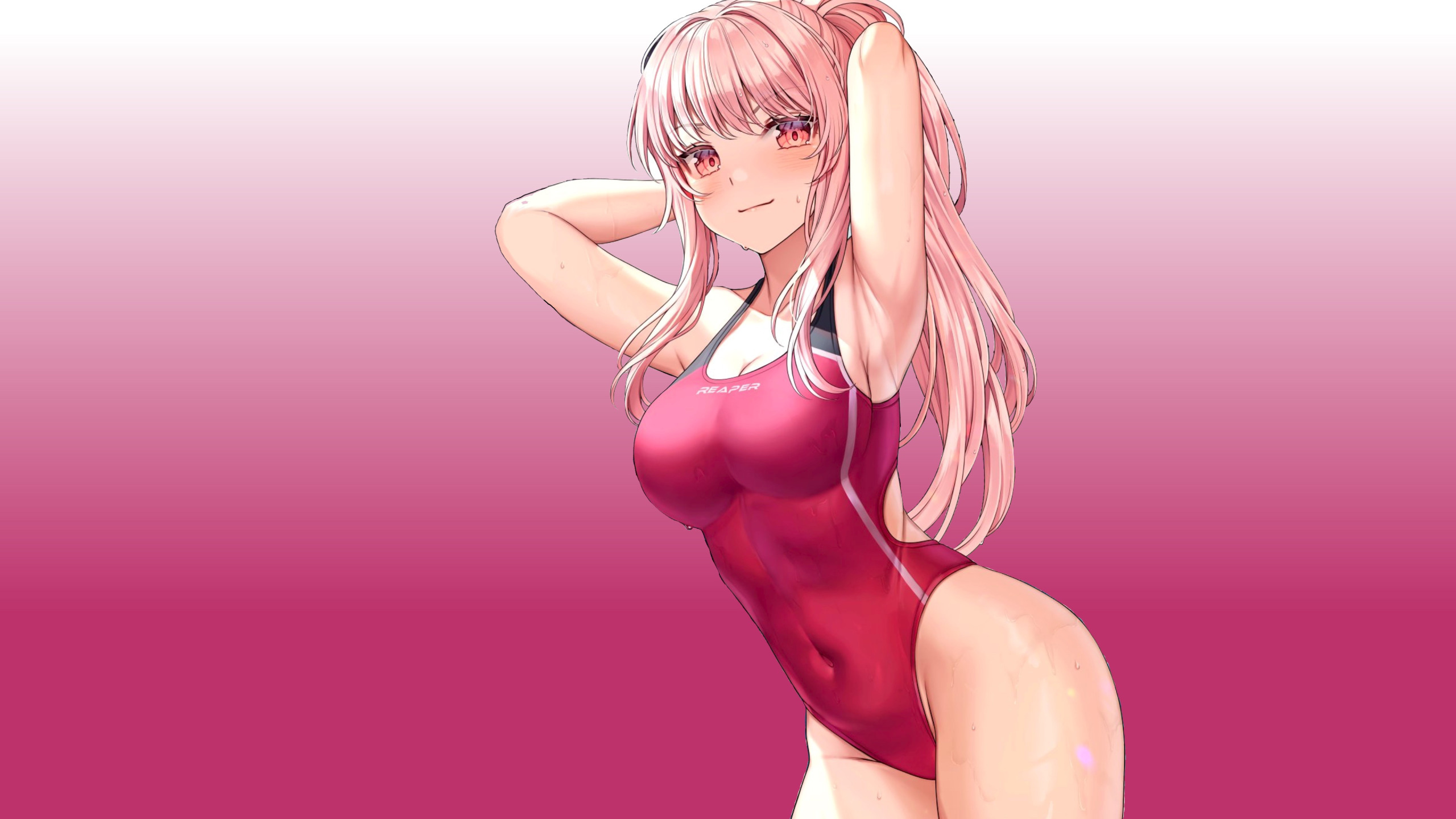 Скачать обои girl, sexy, Anime, boobs, pink, swimsuit, breasts, armpit,  раздел сэйнэн в разрешении 2560x1440