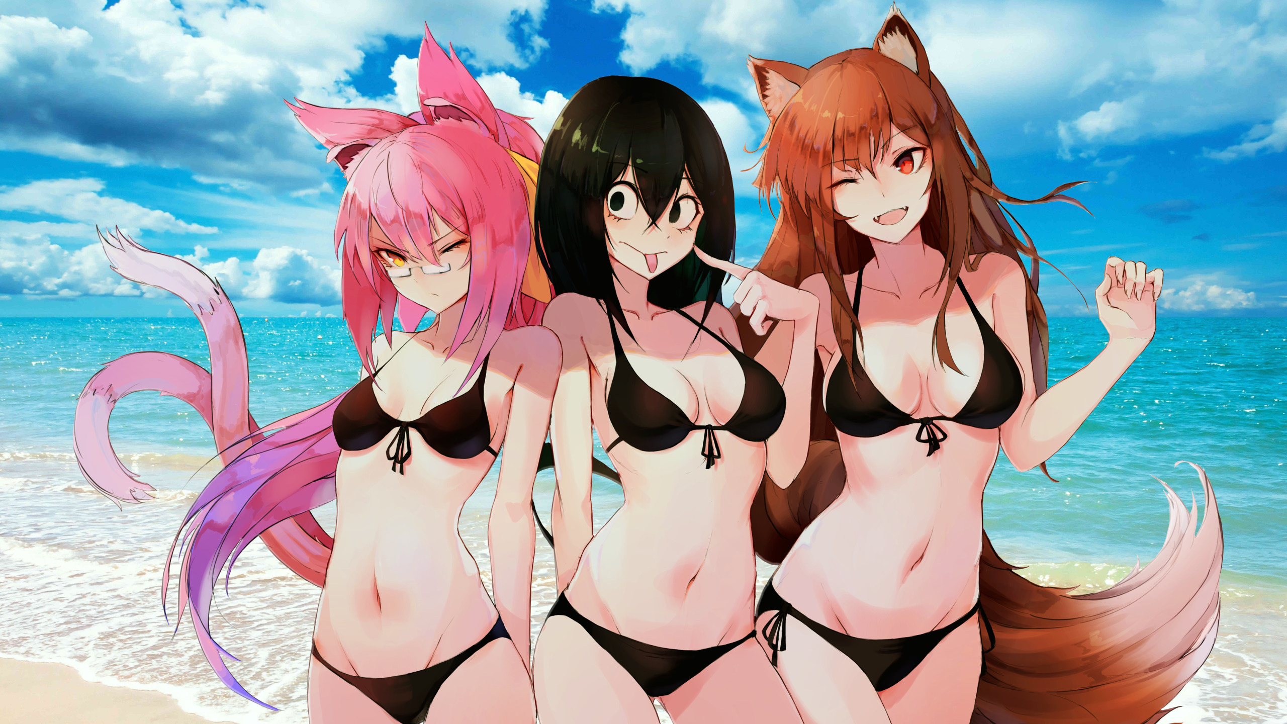 Скачать обои Anime, sea, girls, frog, spice and wolf, cat, blazblue, wolf,  раздел прочее в разрешении 2560x1440