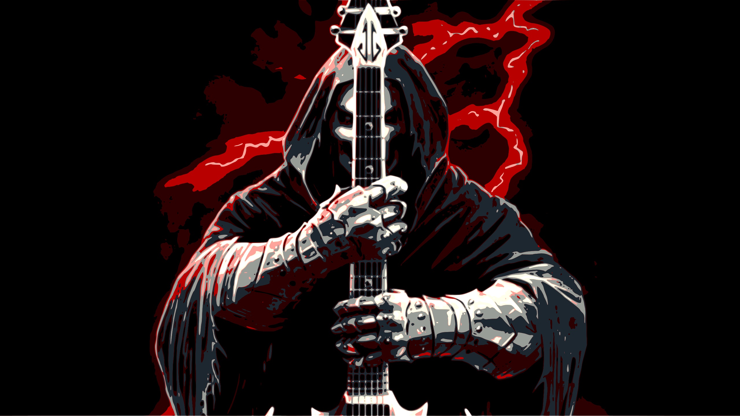 Обои ART, MONSTER, GOD, BLACK, DEATH, METAL, GUITAR, ROCK на телефон и  рабочий стол, раздел минимализм, разрешение 2560x1441 - скачать