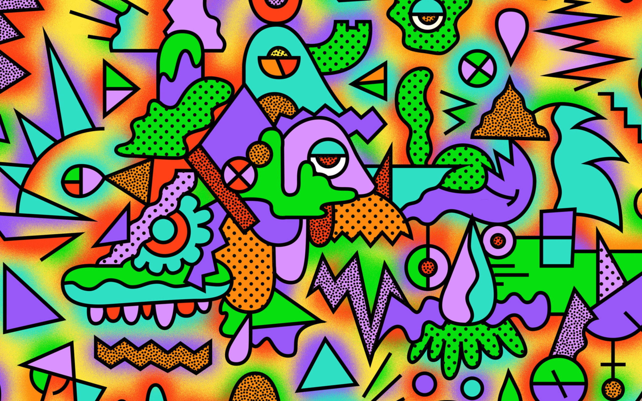 Скачать обои abstraction, психоделика, psychedelic, кислота, геометрические  фигуры, игра цвета, psy art, раздел абстракции в разрешении 2560x1600