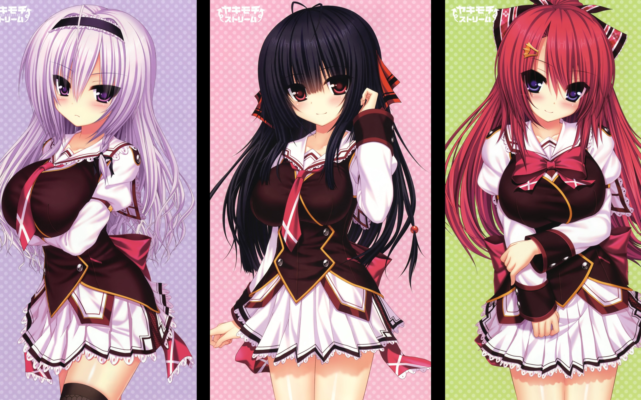 Скачать обои kawaii, red, game, red hair, anime, brunette, blonde, cute,  раздел прочее в разрешении 2560x1600