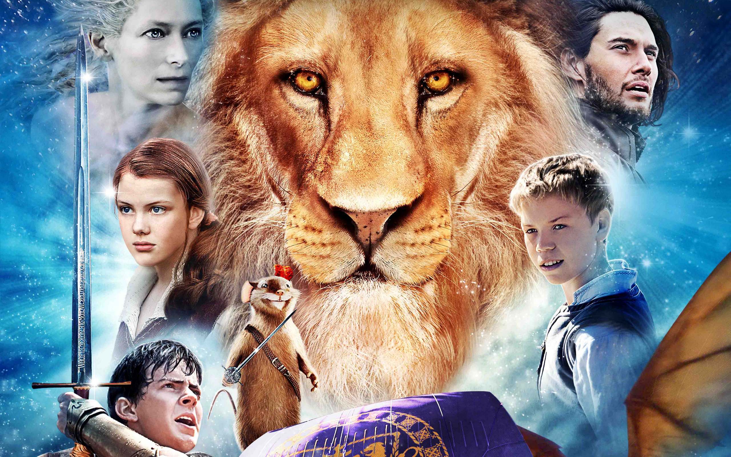 Скачать обои корабль, Лев, герои, Хроники Нарнии, Аслан, The Chronicles of  Narnia, Georgie Henley, Белая колдунья, раздел фильмы в разрешении 2560x1600