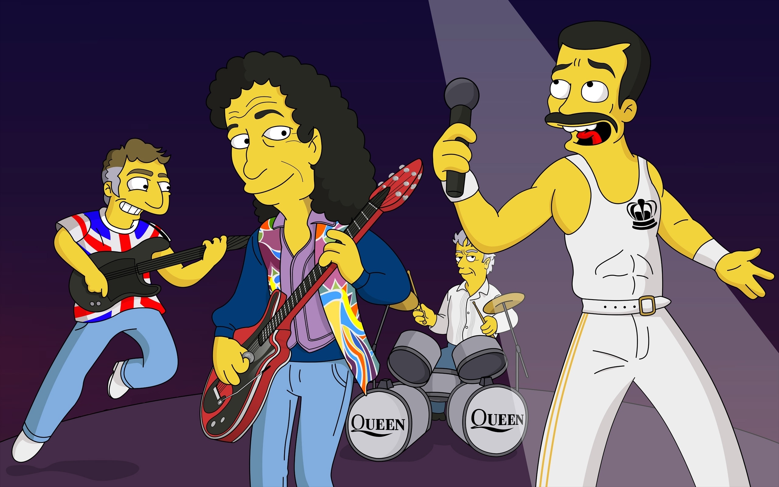 Обои группа, симпсоны, Queen, Freddie Mercury, The Simpsons, Фредди Меркьюри  на телефон и рабочий стол, раздел музыка, разрешение 2560x1600 - скачать