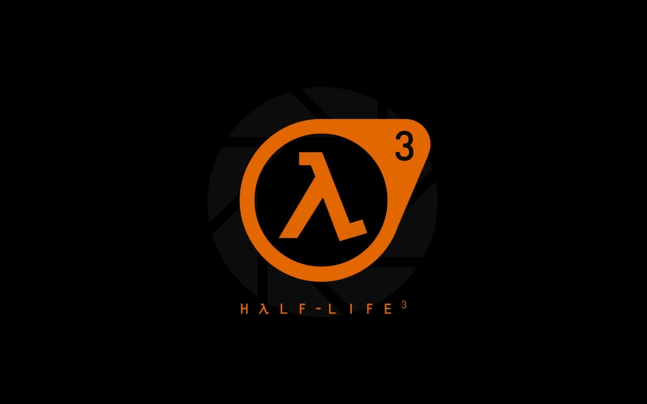 Скачать обои логотип, черный фон, Half-Life, простой фон, Valve  Corporation, минималистичный, раздел игры в разрешении 2560x1600