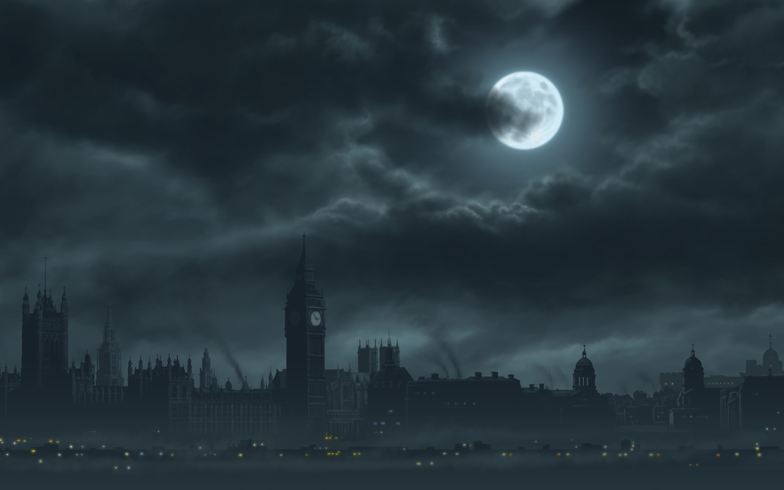 Обои луна, лондон, dark, london на телефон и рабочий стол, раздел  рендеринг, разрешение 2560x1600 - скачать