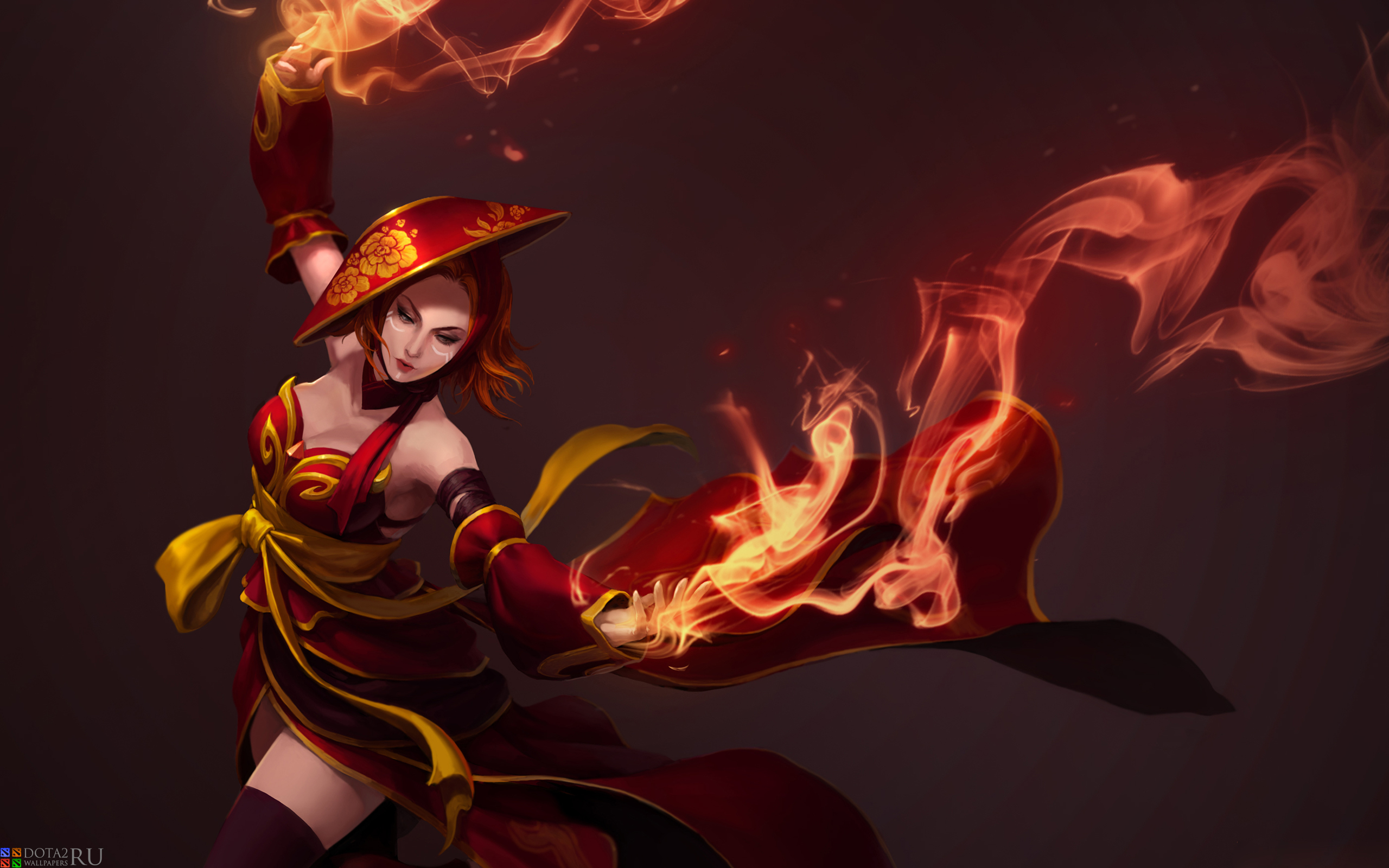 Скачать обои огонь, dota2, lina, раздел игры в разрешении 2560x1600