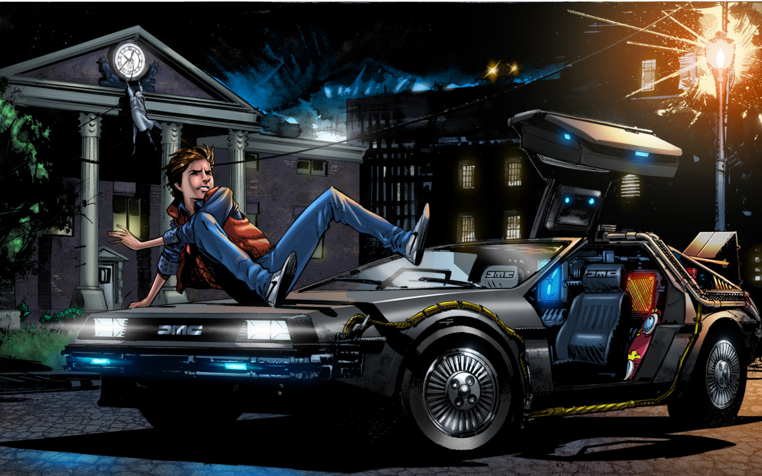 Скачать обои автомобиль, DeLorean DMC-12, art, назад в будущее, Back to the  Future, Marty McFly, раздел фильмы в разрешении 2560x1600