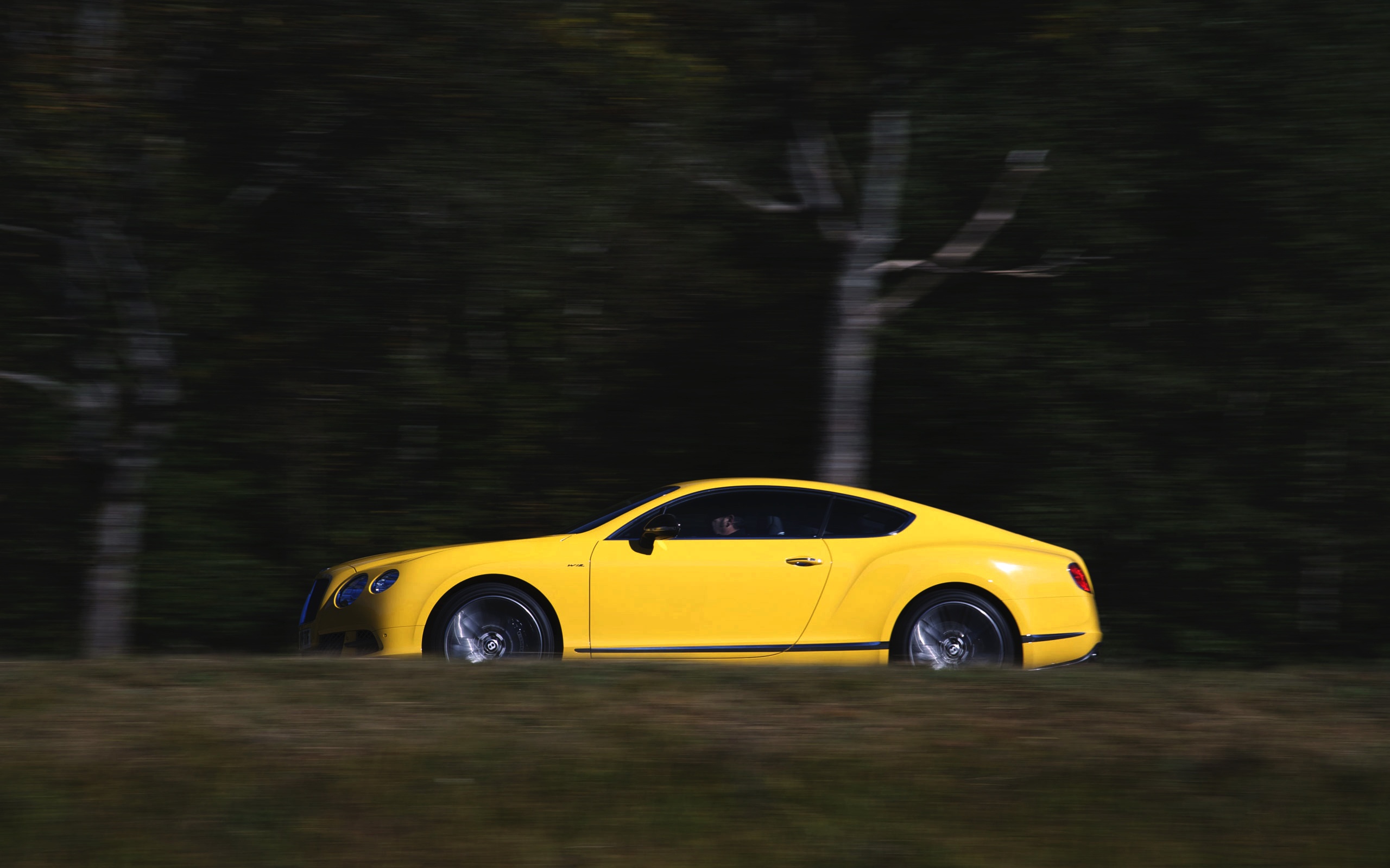 Скачать обои Авто, Bentley, Continental, Желтый, Машина, Вид сбоку, В  Движении, раздел машины в разрешении 2560x1600