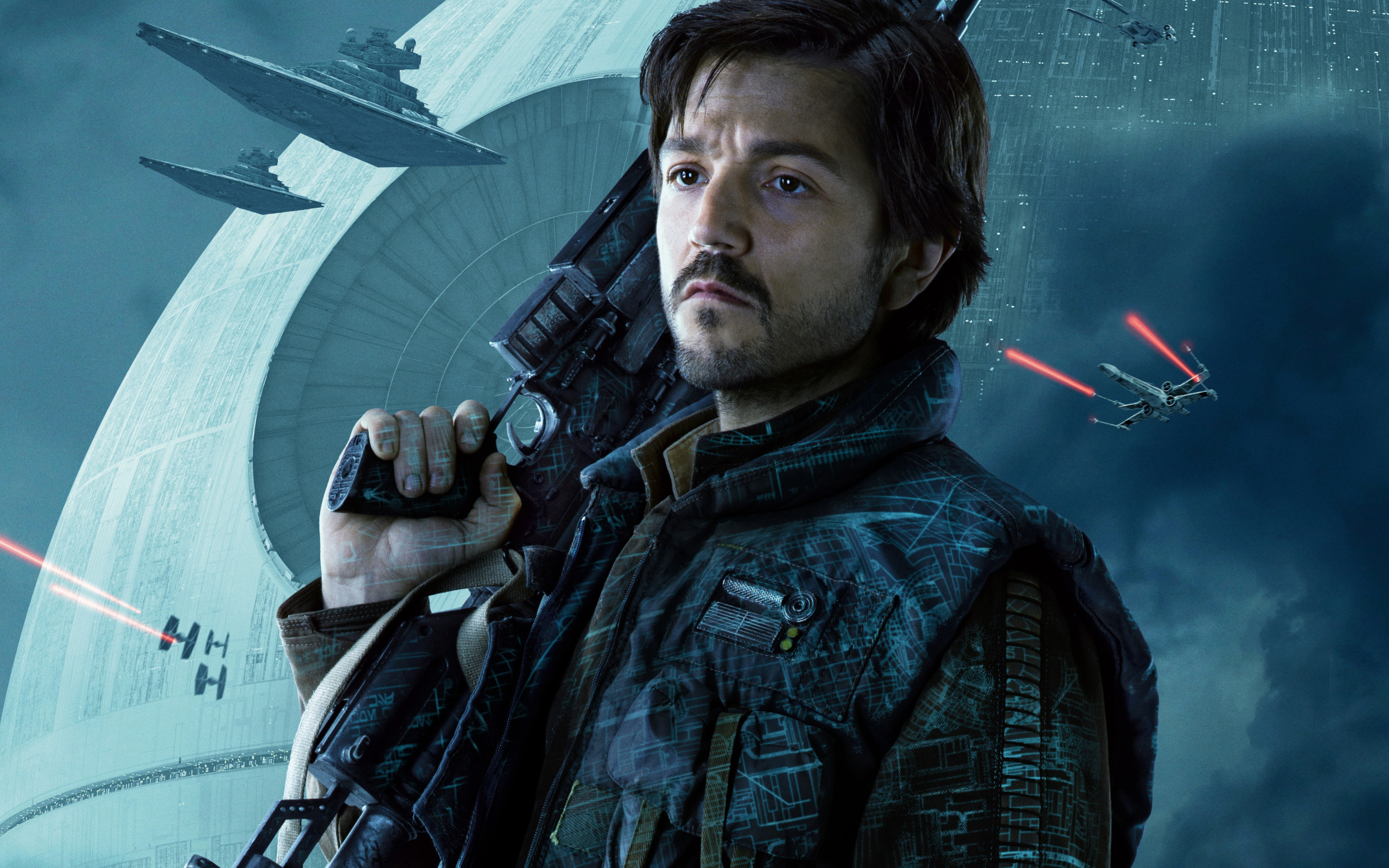 Скачать обои оружие, фантастика, винтовка, постер, Diego Luna, Rogue One,  Диего Луна, Изгой-один: Звёздные войны. Истории, раздел фильмы в разрешении  2560x1600