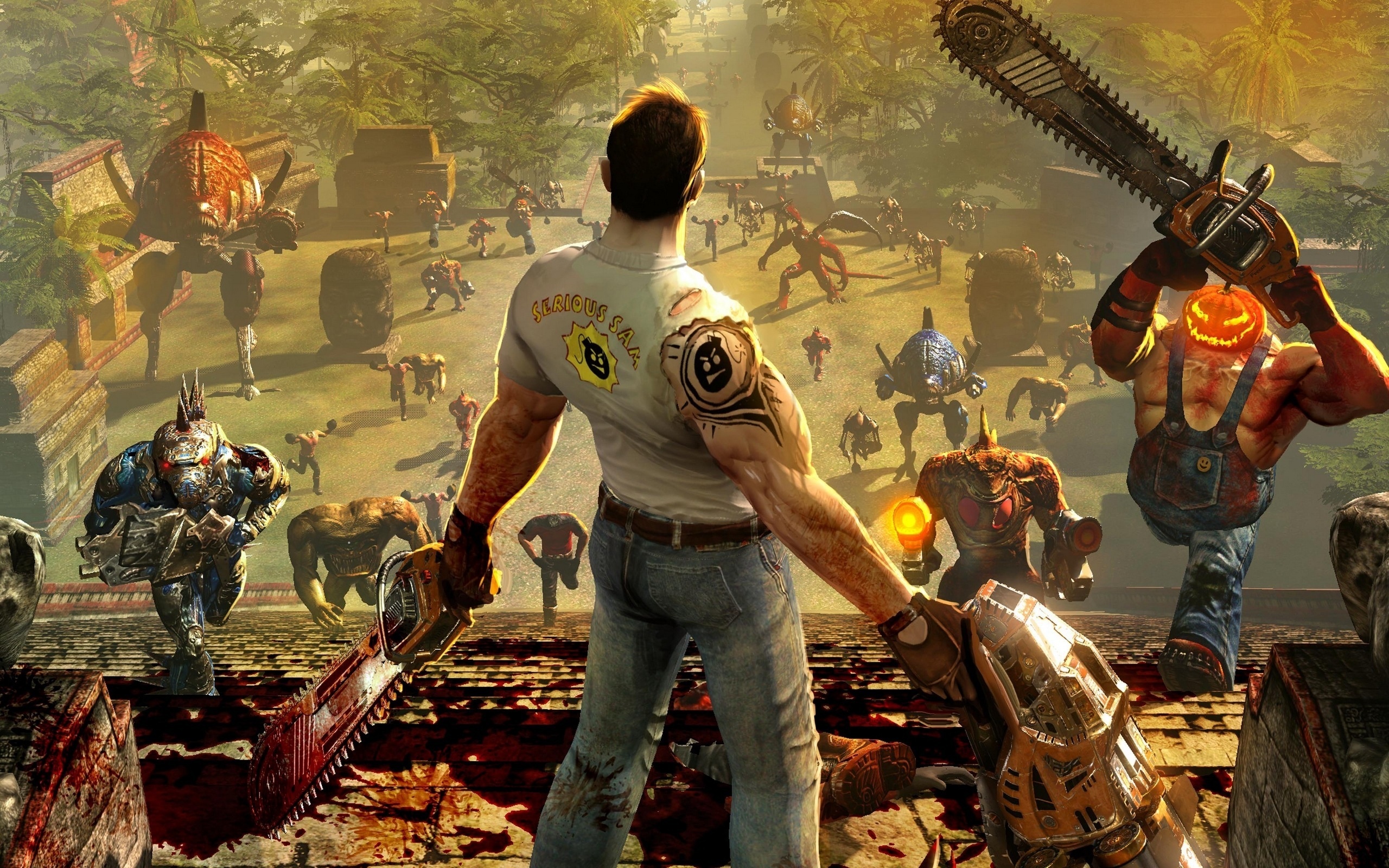 Скачать обои игра, главный герой, сэм, враги, серьезный сэм 3, serious sam  3, раздел игры в разрешении 2560x1600