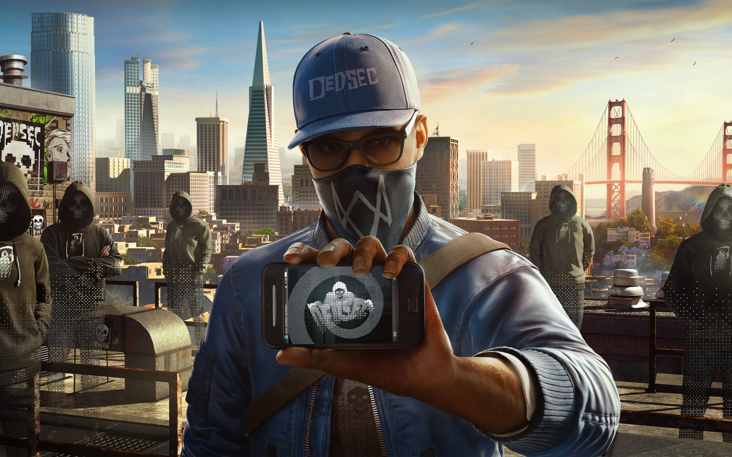 Скачать обои Ubisoft, San Francisco, Game, Phone, Marcus, Маркус Холлоуэй,  Watch Dogs 2, DedSec, раздел игры в разрешении 2560x1600