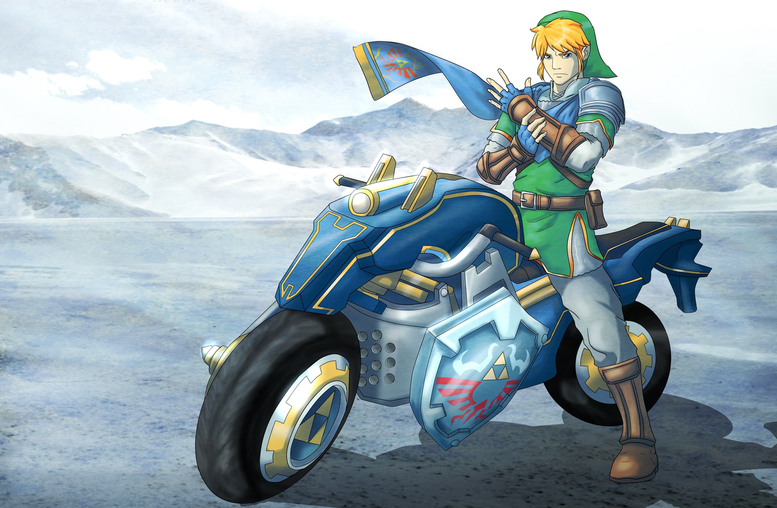 Скачать обои мотоцикл, bike, art, Nintendo, link, Hyrule Warriors, legend  of zelda, раздел игры в разрешении 2560x1675