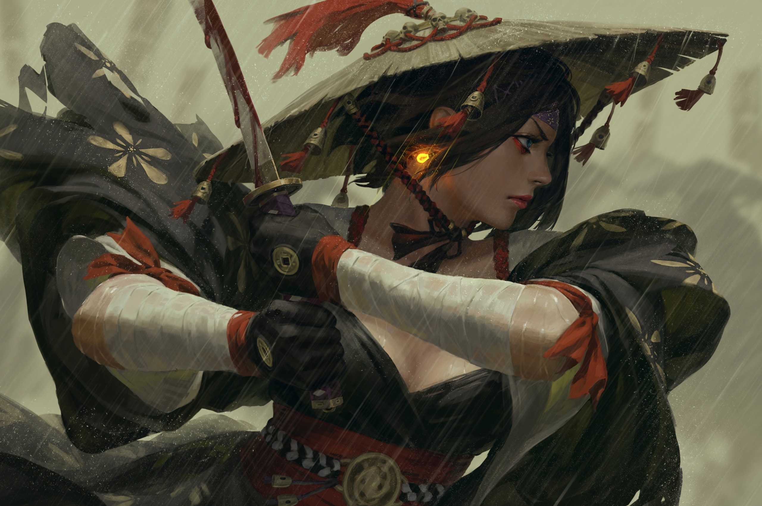 Самурай с голубыми глазами. Guweiz художник. Guweiz катана. Guweiz, z w gu. Guweiz Samurai Art.