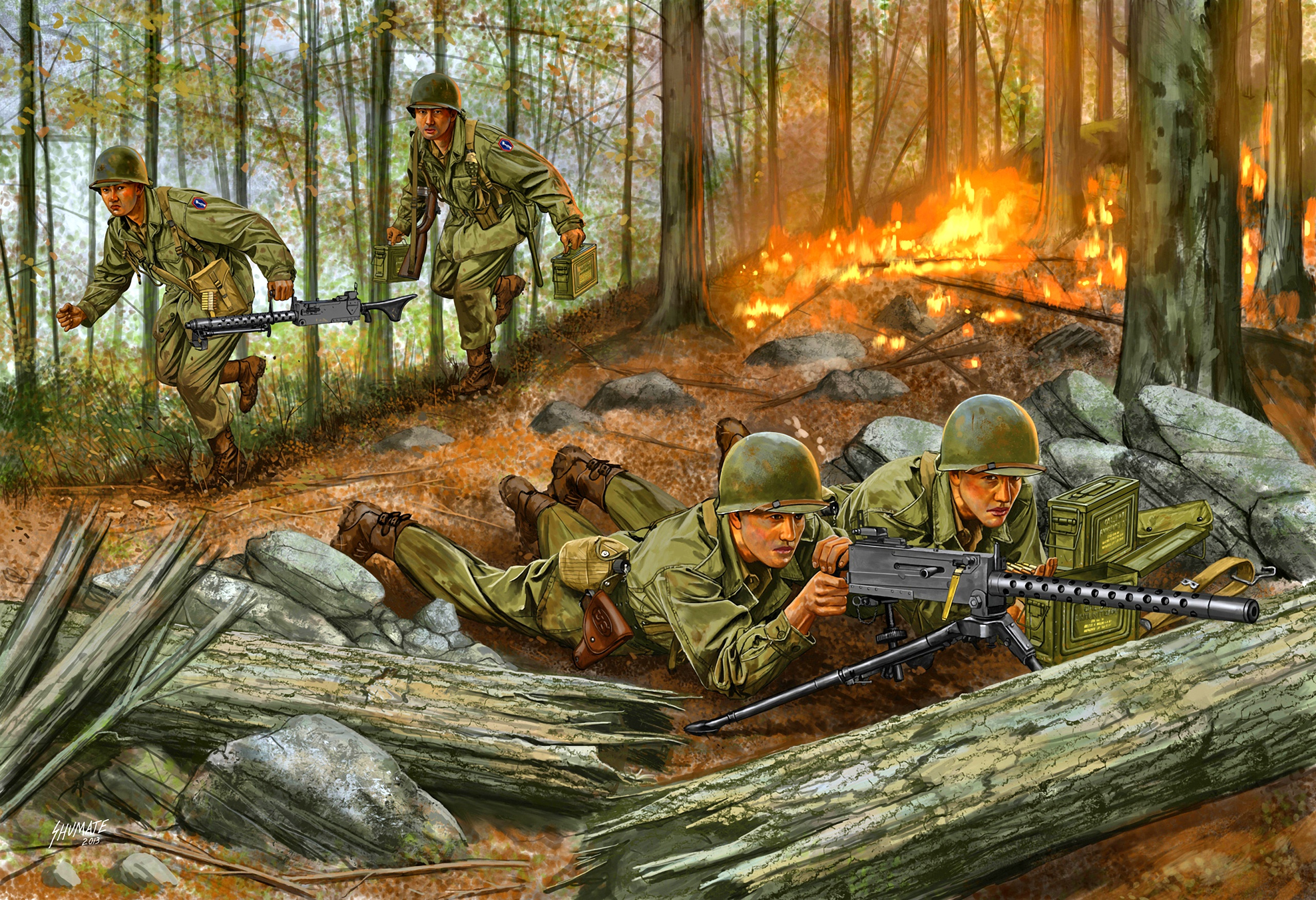 Сюжет великой войне. Картины Johnny Shumate солдаты. Стюарт Браун солдаты в бою живопись. Ww2 пулеметы США.