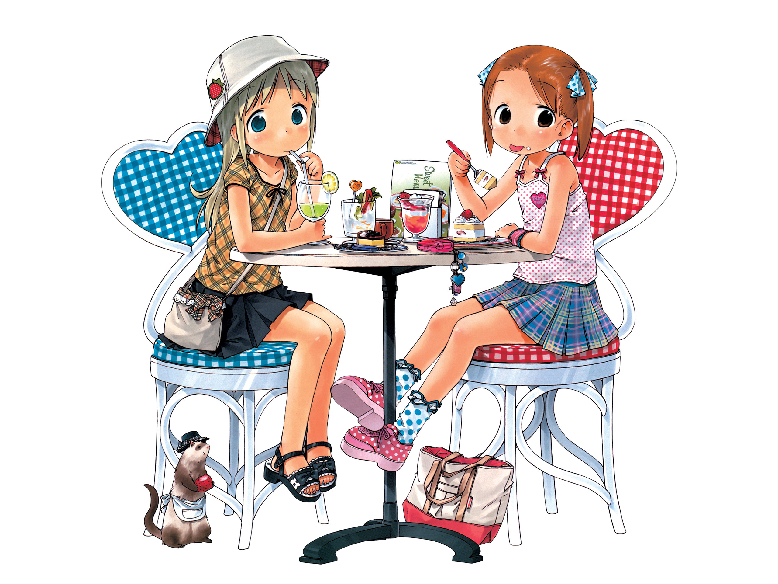 Подруги сидели и пили. Клубничный зефир / Ichigo Mashimaro. Девочки в кафе рисунок. Подруги за столиком в кафе. Две девушки сидят за столом.