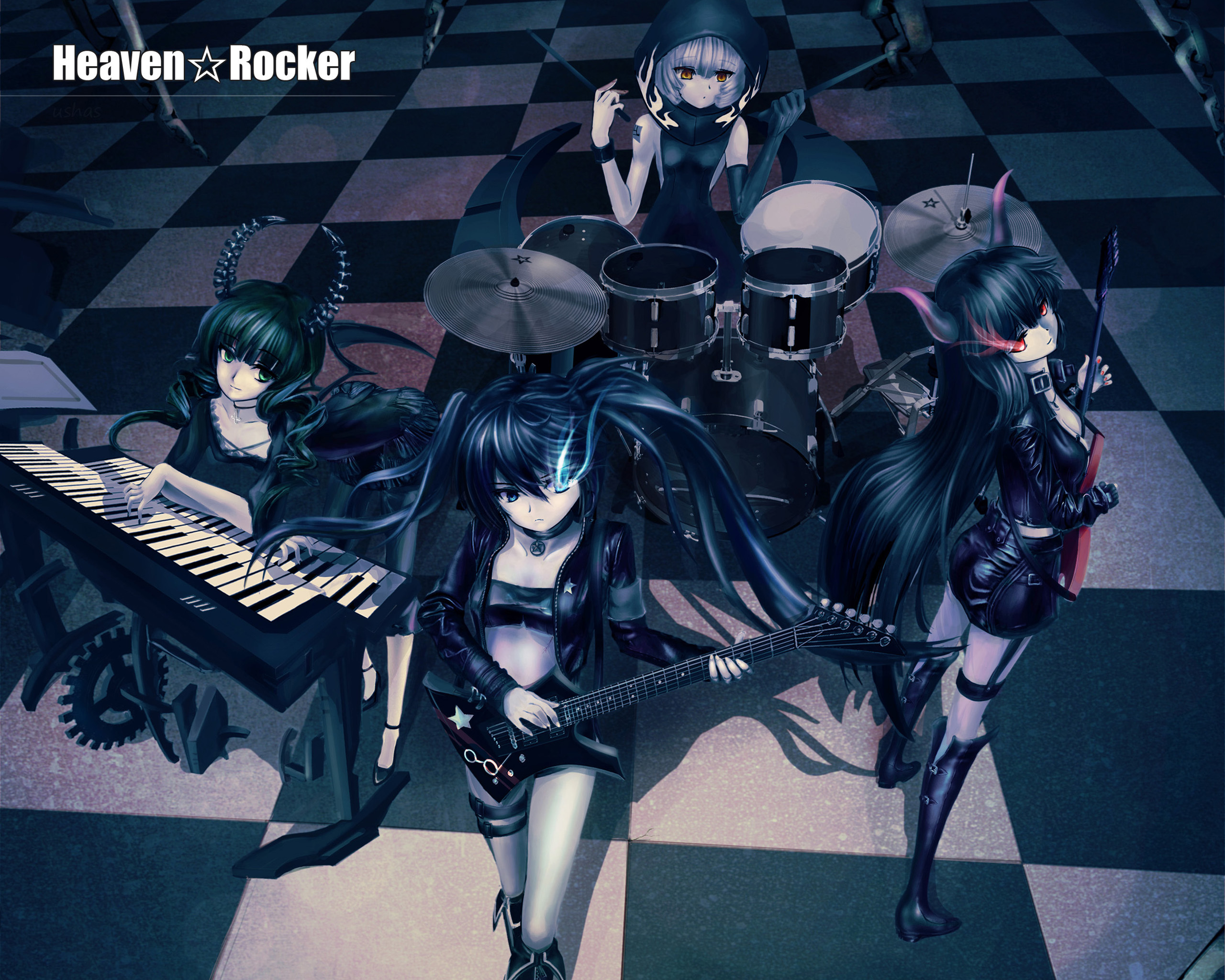 Скачать обои девушки, группа, аниме, Black Rock Shooter, takanashi yomi,  Мато Курои, Dead Master, стрелок с черной скалы, раздел сэйнэн в разрешении  2560x2048