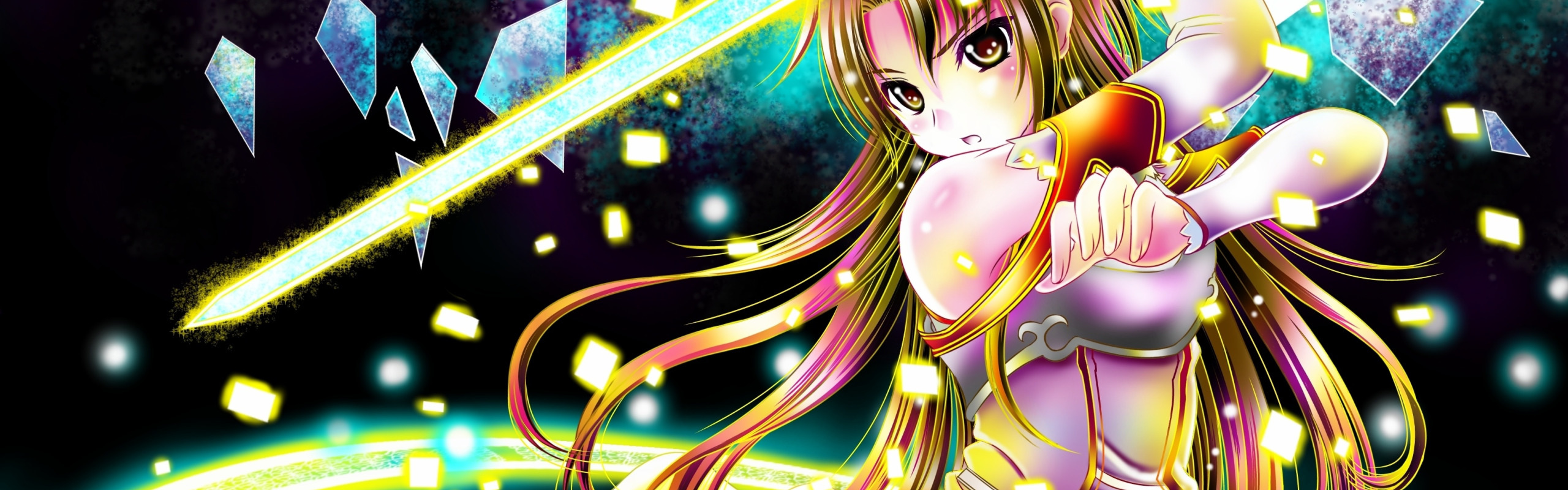 девушка, оружие, магия, меч, art, sword art online, yuuki asuna, aka kitsune