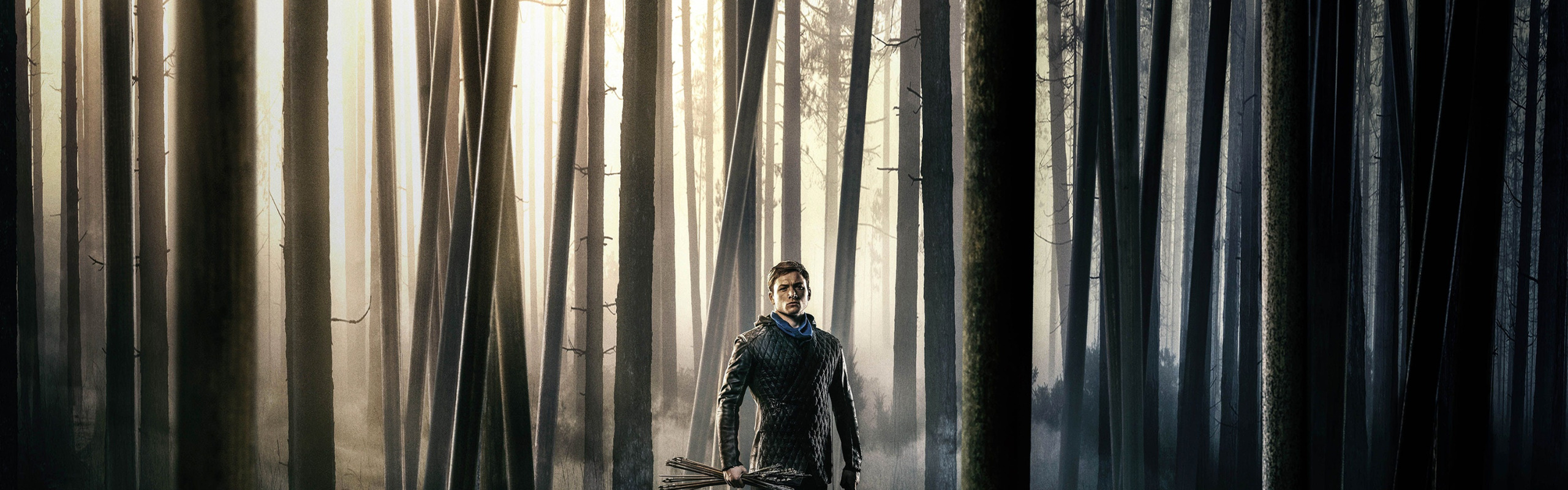 лес, деревья, туман, лук, стрелы, приключения, боевик, постер