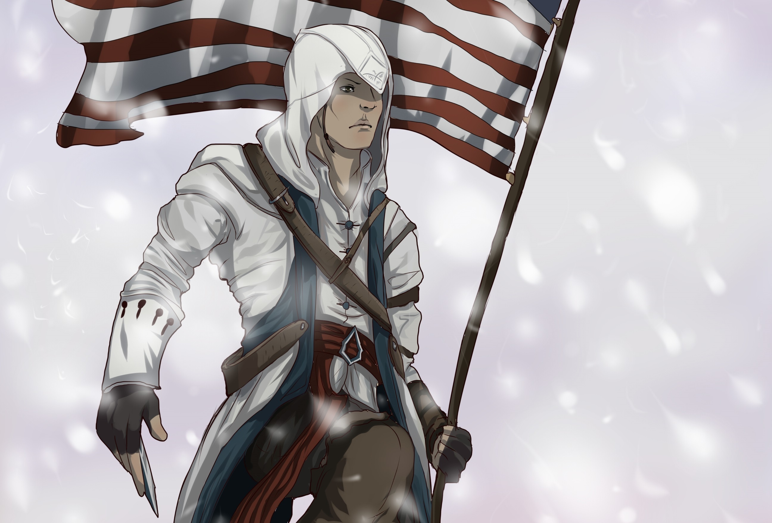 Скачать обои флаг, американский, assassins creed 3, connor, раздел игры в  разрешении 2591x1757