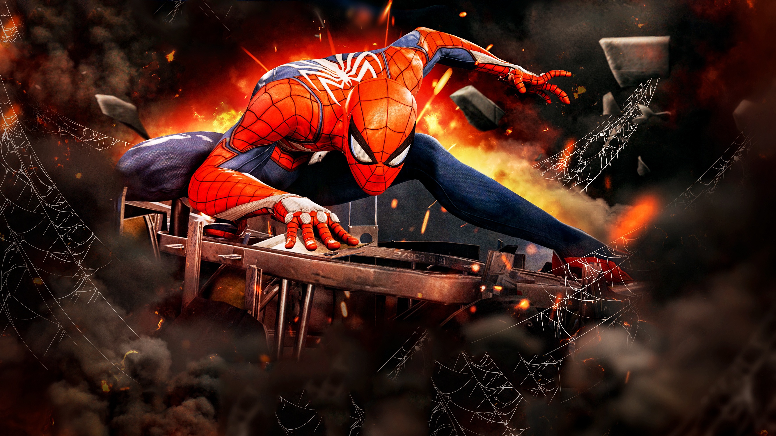 Скачать обои игра, паутина, человек паук, Spider Man, Spider-Man (PS4),  раздел игры в разрешении 2667x1500