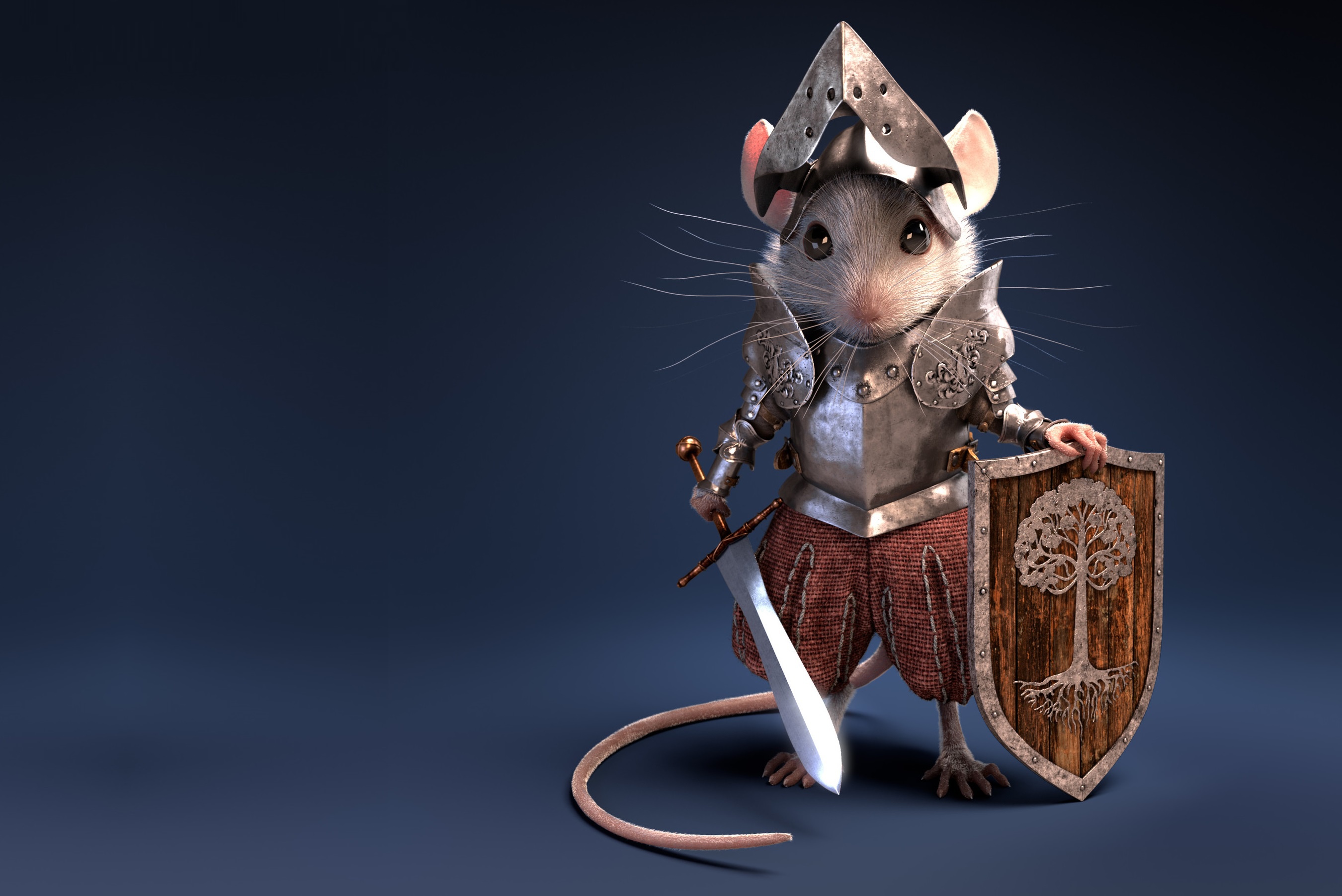 Обои меч, мышка, арт, щит, рыцарь, латы, детская, Knight Mouse на телефон и  рабочий стол, раздел рендеринг, разрешение 2700x1803 - скачать