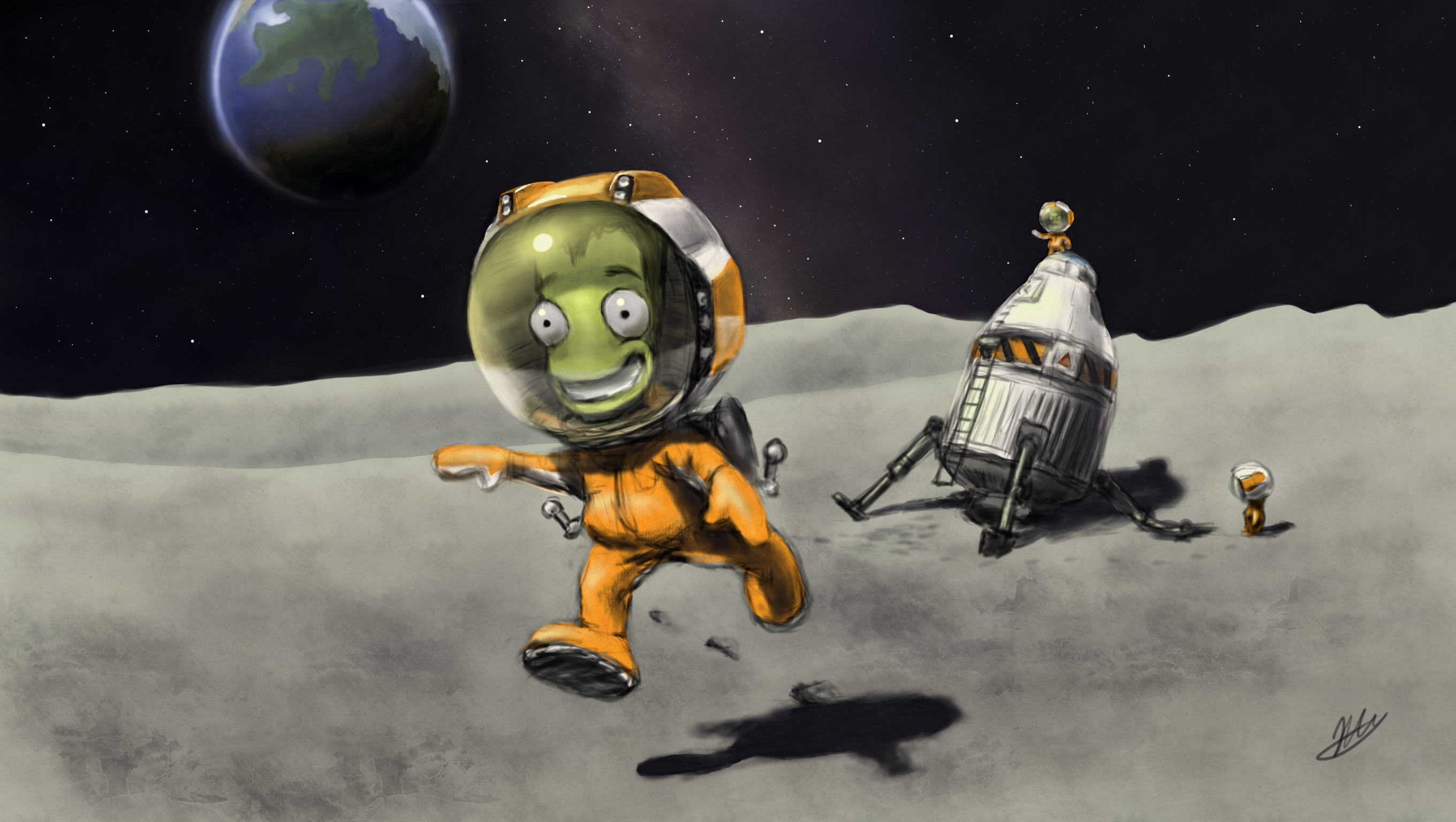 Скачать обои space, moon, art, Kerbal Space Program, раздел игры в  разрешении 2720x1536