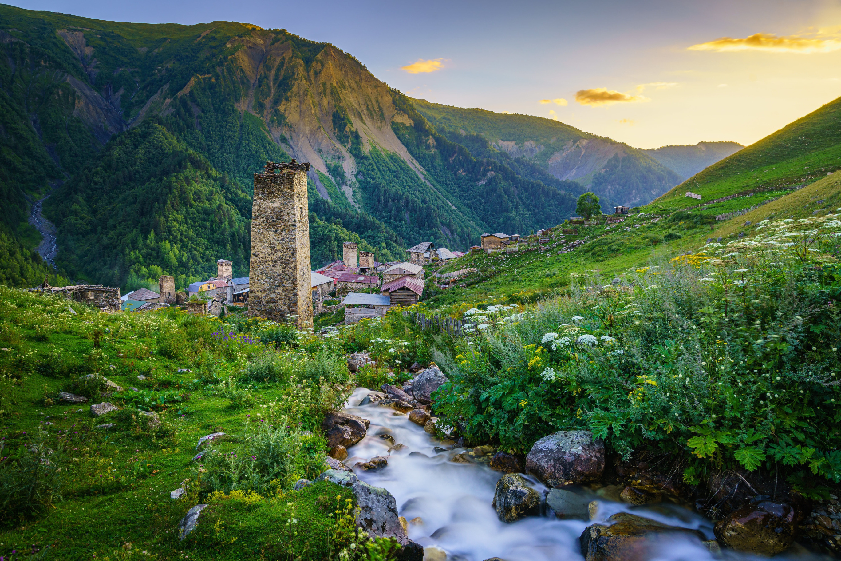 Скачать обои ручей, камни, Грузия, Upper Svaneti, Adishi, раздел пейзажи в разре